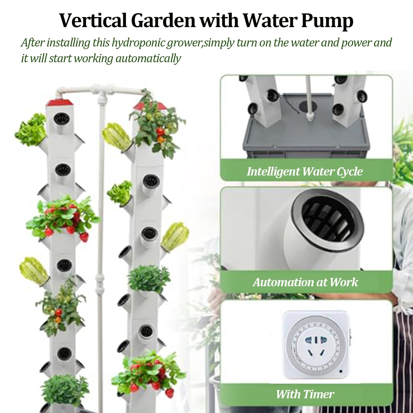 Kit de cultivo hidropónico, sistema de cultivo hidropónico vertical en torre con ruedas, sistema de cultivo hidropónico en torre para jardín interior y exterior, para hierbas, lechuga(1 column)