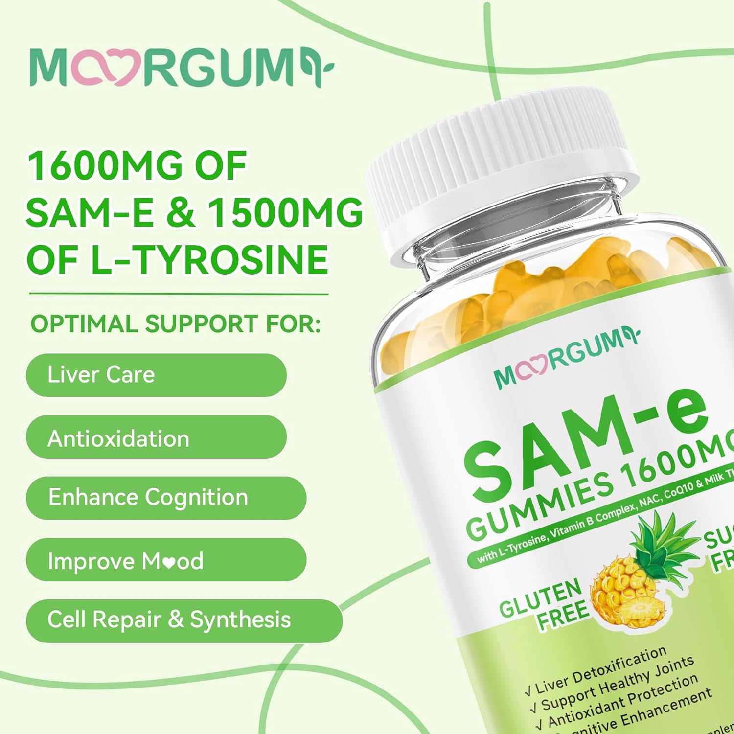 SAM-e L-Tyrosine Gummies with NAC, CoQ10 & Vitamin B Complex, 1600mg SAM e, 1500mg L Tyrosine Supplement for Energy, Cellular Antiox Protection, Neurotransmitter Support, Enhance Emotional Well-being - Image 3