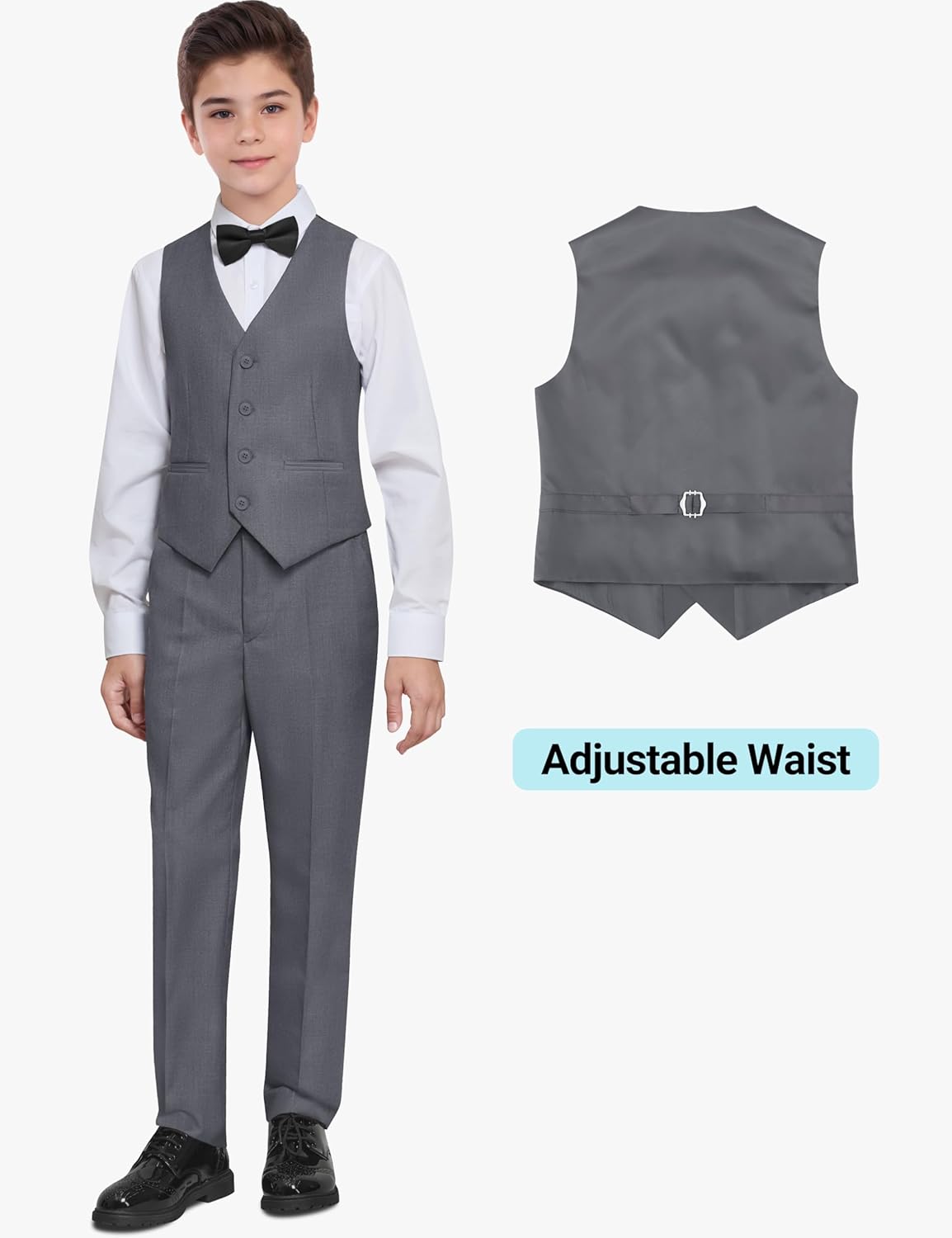 Boys' Formal Suit Set, with Suspenders, Adjustable Waist - Image 4