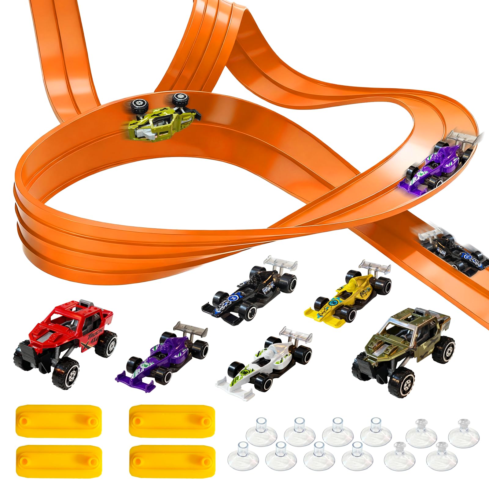 Portable 5m Flexible Race Car Track Set including 4 Cars & 2 Off-road Vehicles