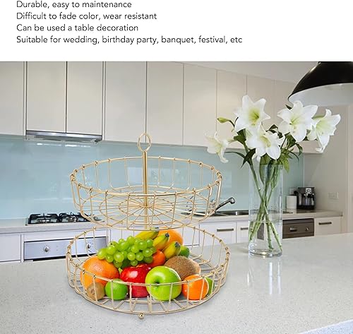 Miniatura 4 de Cesta de frutas, frutero redondo de 2 niveles, soporte de almacenamiento para pan de frutas, soporte multiusos para encimera de cocina, cesta de