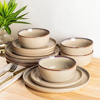 AmorArc Stoneware Dinnerware Sets,Round Reactive Glaze Ceramic Plates and Bowls Sets,Highly Scratch Resistant | Dishwasher & Microwave Safe Dishes,Service for 6 (18pc)