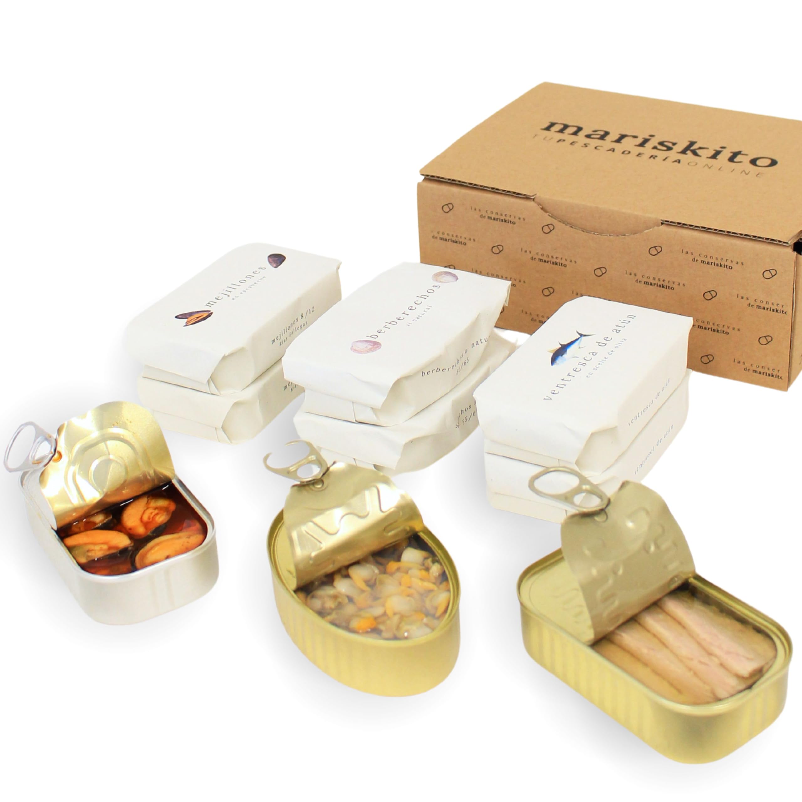 MARISKITO | Paket La Mar de Disfrutón - 6 Gourmetkonserven - Dosen mit Galicischen Konserven - Geschenkkorb - Delikatessen-Produktset
