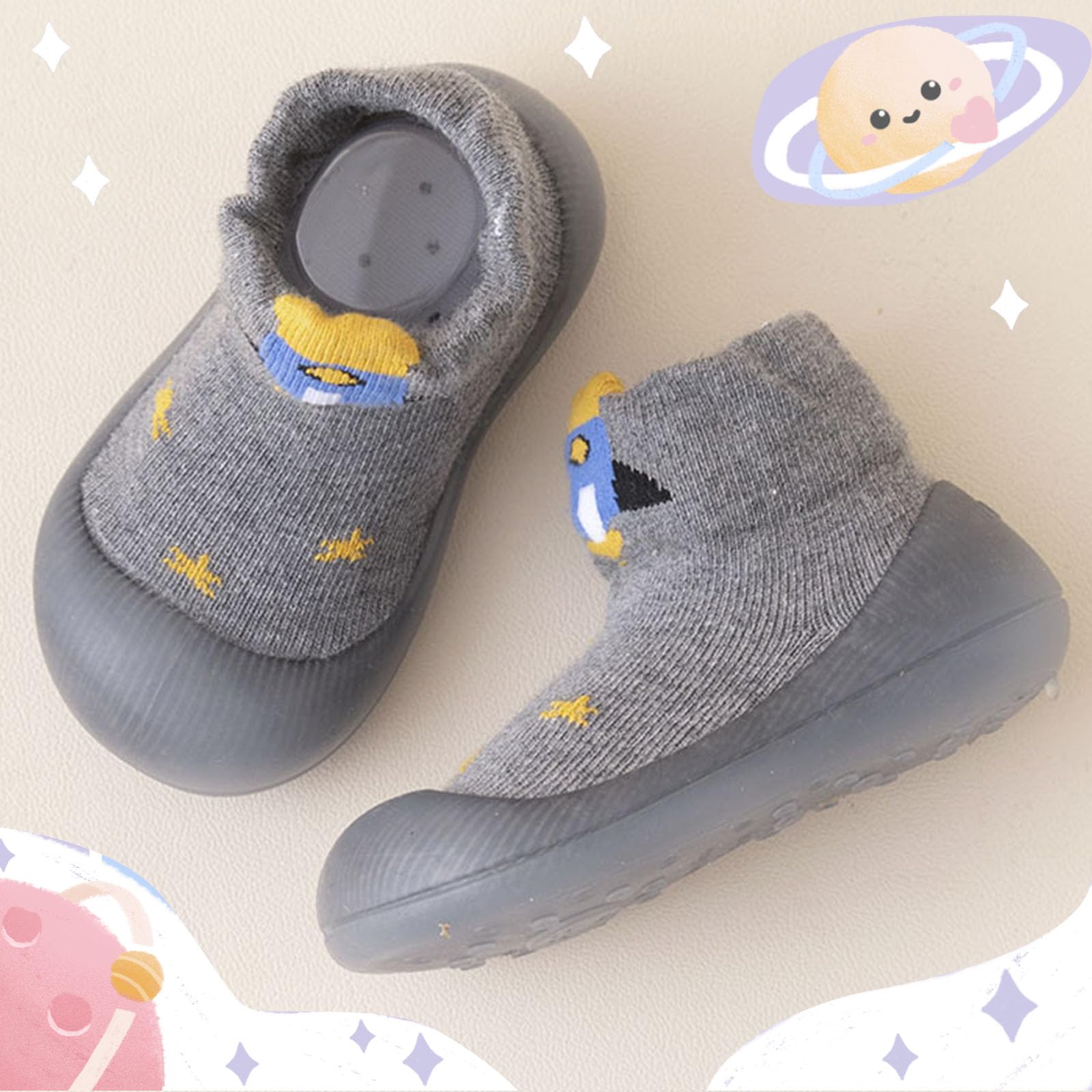 Aggroot Scarpe Calzino per Bambini Scarpe Primi Passi Antiscivolo Calzini Bambino Pantofole Bambino Unisex Scarpe Bambino con Cartone Animato