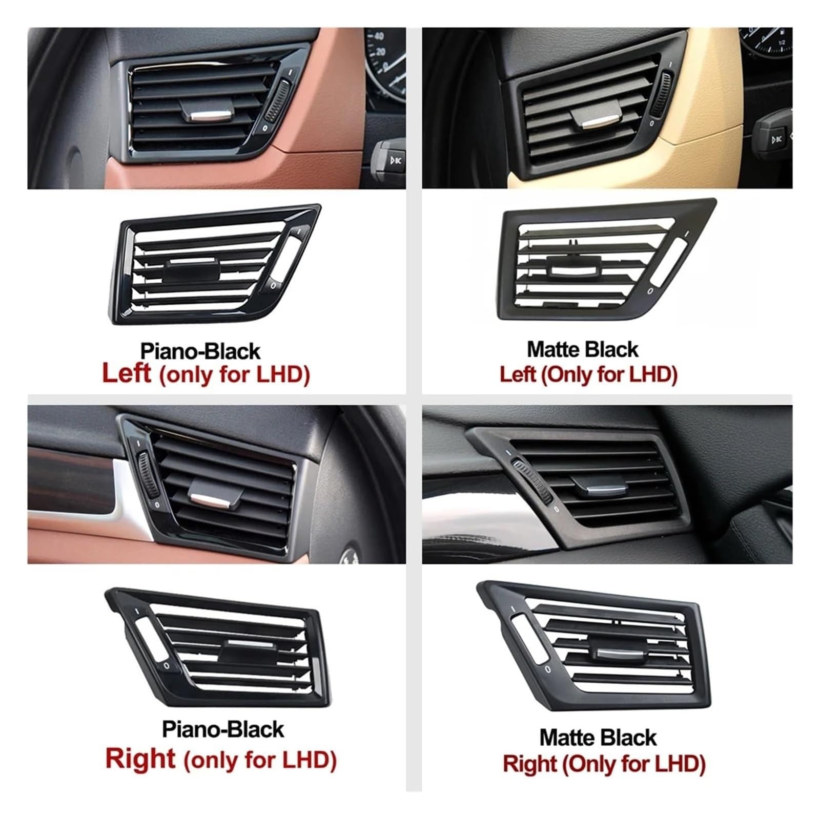 Salida Aire Rejilla para BMW X1 E84 2010-2016 LHD 64229258354 Reemplazo Panel Salida Aire Acondicionado Consola Delantera Tablero(-Right Piano Black)