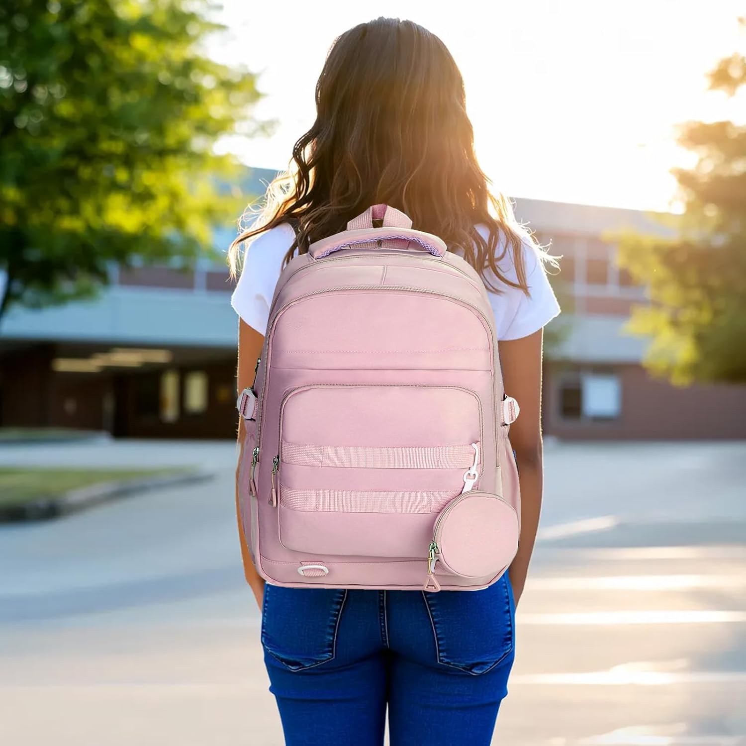 Cute Backpack for Teen Girls Boys, Aesthetic Laptop Bookbag for College High Middle School Student Women, Pink - Image 3