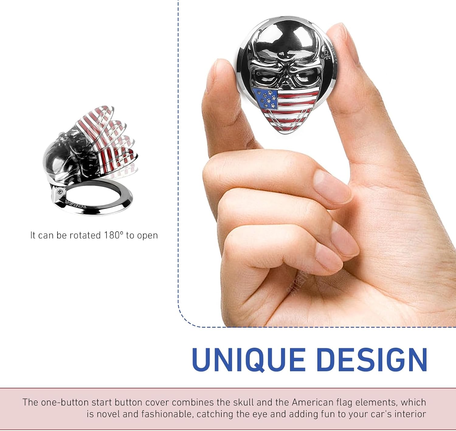 3D Skull Car Ignition Start Button Cover, Zinc Alloy 180 Degrees Rotating Push Start Button Decoration, Anti-Scratch Engine Switch Protection, Universal for Most Cars image 3