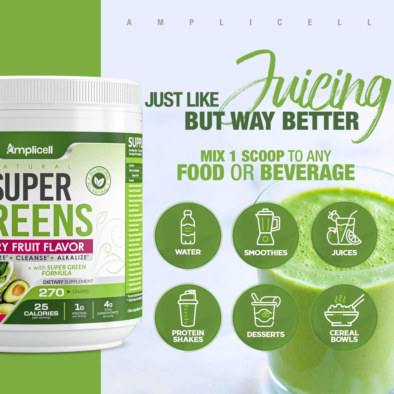 Organic Super Greens Superfood Powder | 270g Super Food Green Powder Juice Blend | Fruit & Vegetable Powder Supplement w/ Probiotics | Non-GMO Plant Food Green Drink Mix | Veggie Green Juice Cleanse : Health & Household