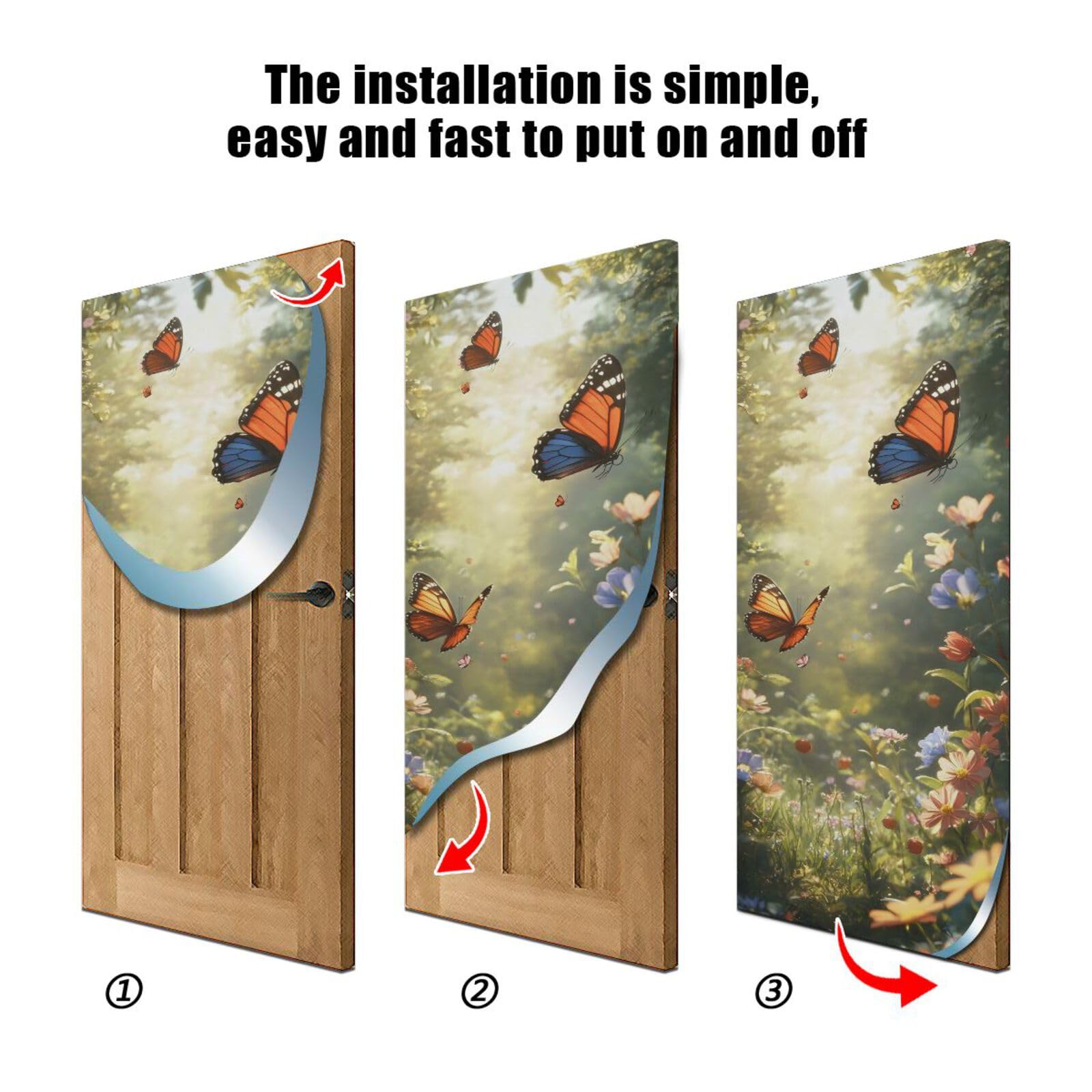 FLildon Spring Meadow Butterflies Door Cover Decoration, Party Accessory Porch Decor for Festive Ornament Room Door Covers 32 x 79 Inch