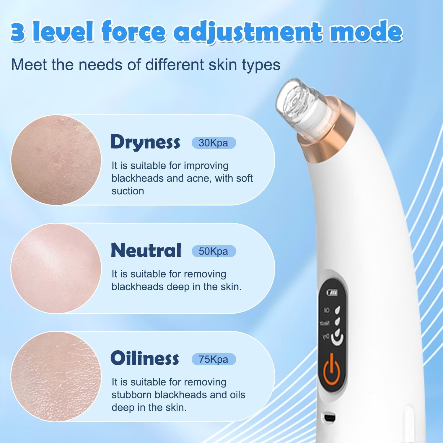 Aspirateur Point Noir Extracteur de Comédons Nettoyage des Pores avec 6 Sondes et 3 Modes, Professionnel Extracteur de Point Noir Electrique Tire Nettoyant de Pores Soin Visage