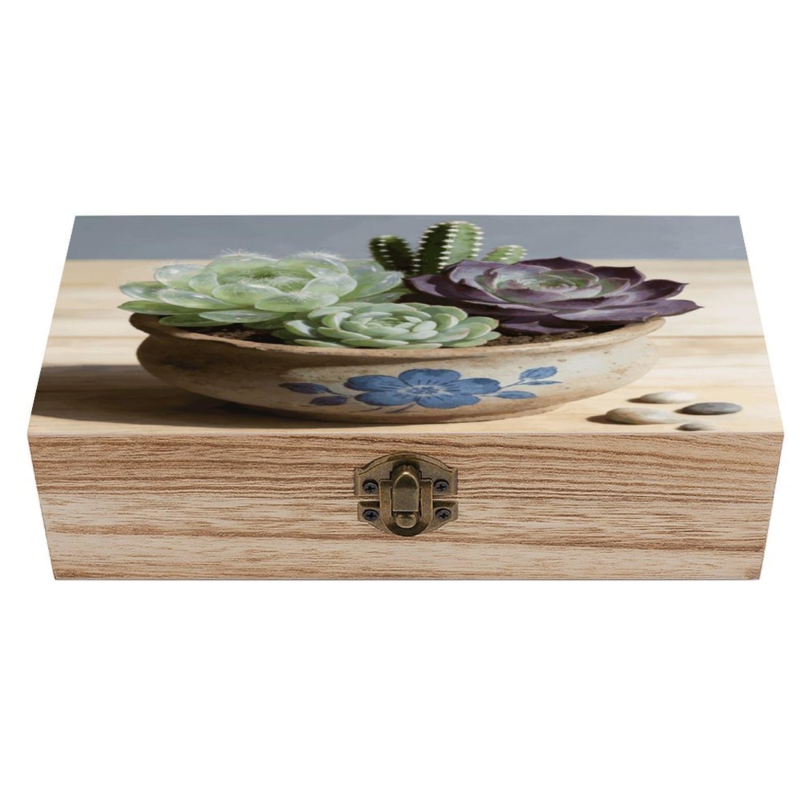 LZQPOEAS Succulent Wooden Keepsake Box Wooden Storage Box Container with Hinged Lid Beautiful Wood Memory Box Decorative Jewelry Case for Crafts Art Hobbies & Trinket Storage