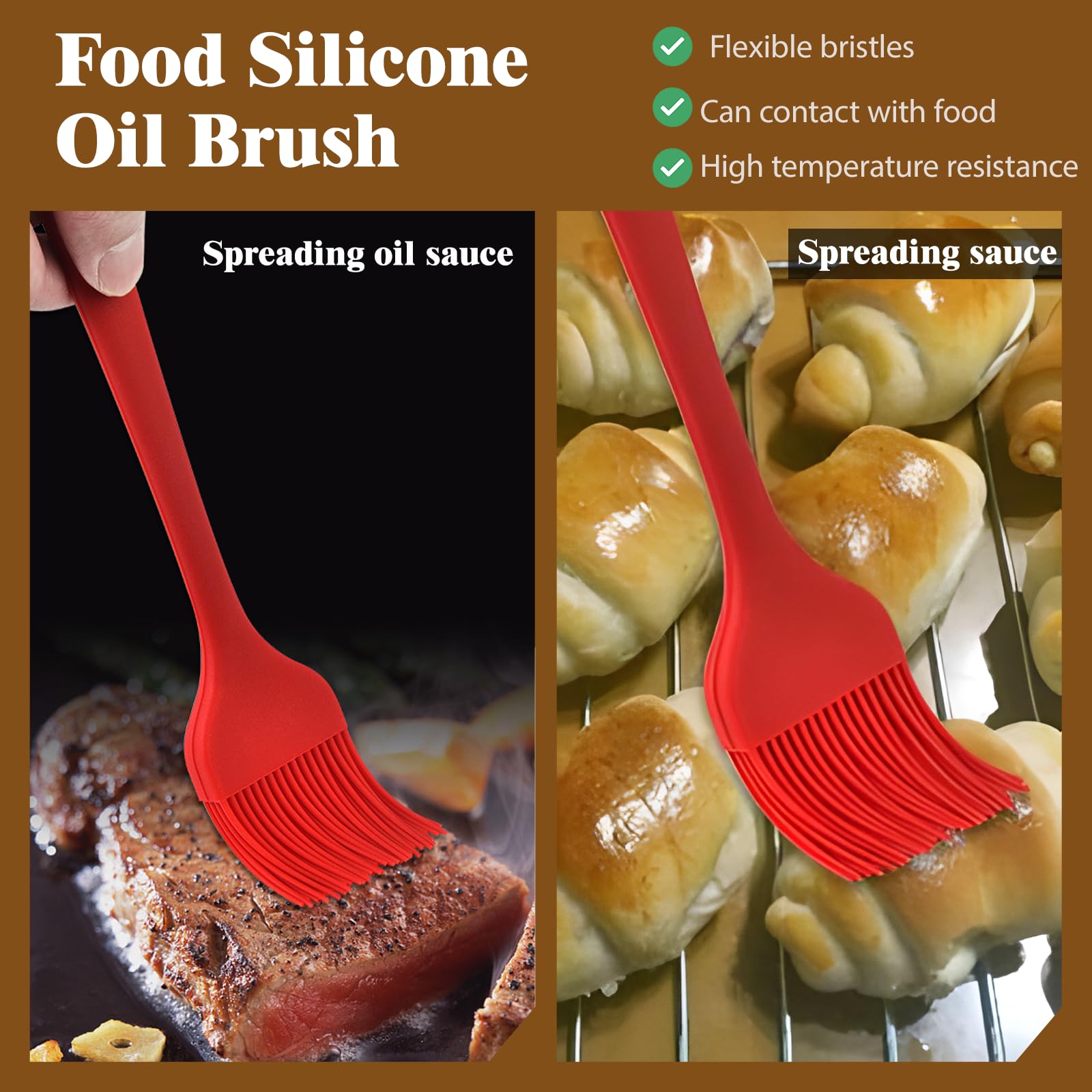 Panier Barbecue avec Poignée Amovible & 2 Brosses Silicone, Grille Poisson Pliable Acier Inoxydable, Accessoires Griller Portable pour Steak, Crevettes, Légumes, Viande (32 x 21.5cm)