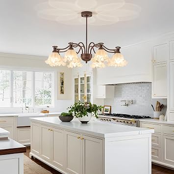 Vintage Glass 8 Light Farmhouse Oil Rubbed Bronze Chandelier Large Milk Glass Sputnik Dining Room Light Fixture French Industrial Pendant Lights Kitchen Island for Living Room Bedroom Foyer Por