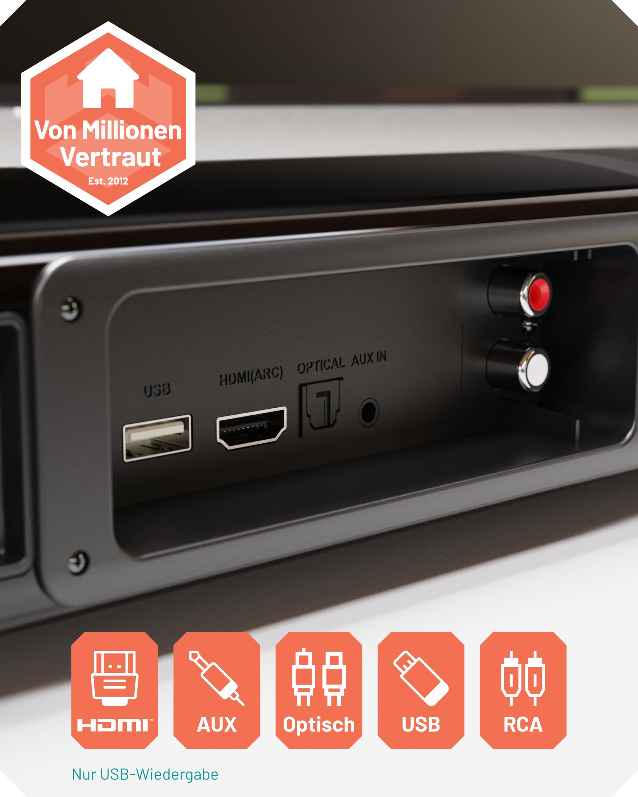 Oakcastle SB80 Soundbar für TV Geräte, 2-in-1-Abnehmbare Split-Sound bar | 2.2 120W Lautsprecher für Fernseher, HDMI ARC AUX RCA, Bluetooth 5.3 ,Inklusive Wandmontage-Set & Fernbedienung