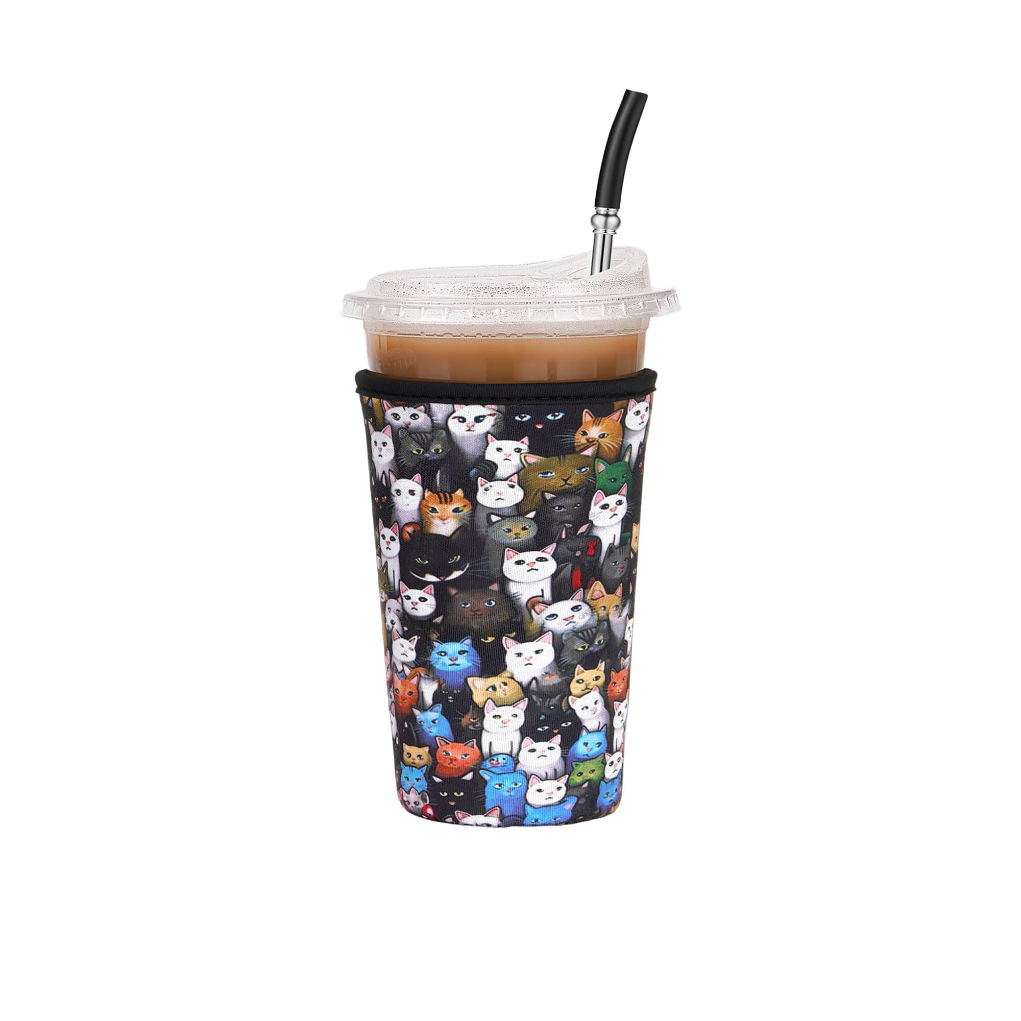 Cavllson Reusable Insulated Neoprene Iced Coffee Sleeves & Coffee Cup Holder, Universal Fit 16-32oz Cups for Hot/Cold Beverages - Funny Cat-1 Pack