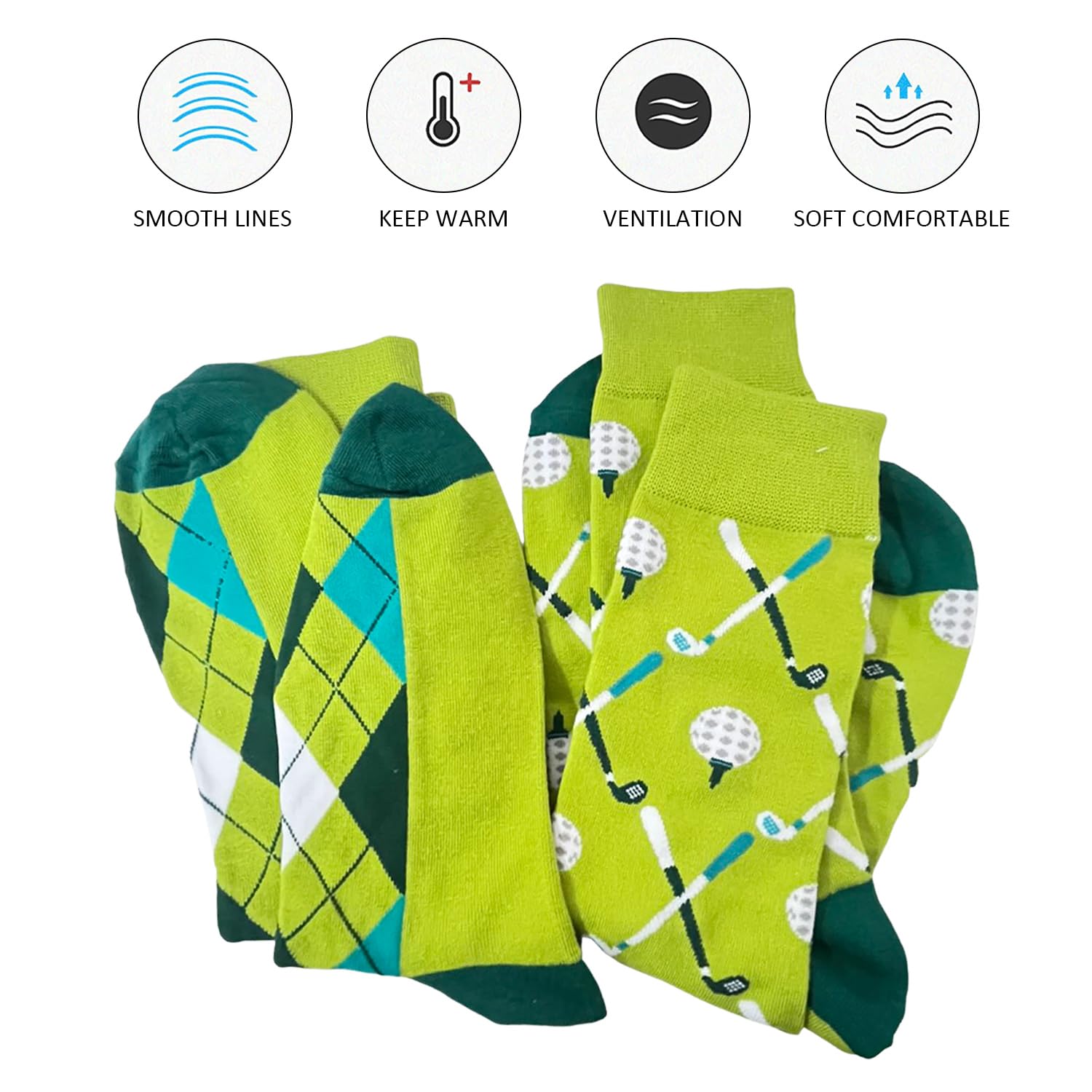 SLEEKEE 2 Paia Di Calzini Con Motivo Golf, Calzini Dal Design Creativo, Calzini Divertenti, Calzini Regalo, Calzini Elastici Comfort