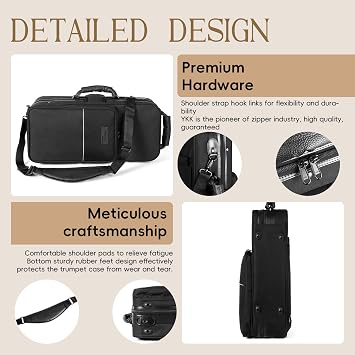 BGR Rectangular Trumpet Case, Built-in Backpack Straps Gig Bag