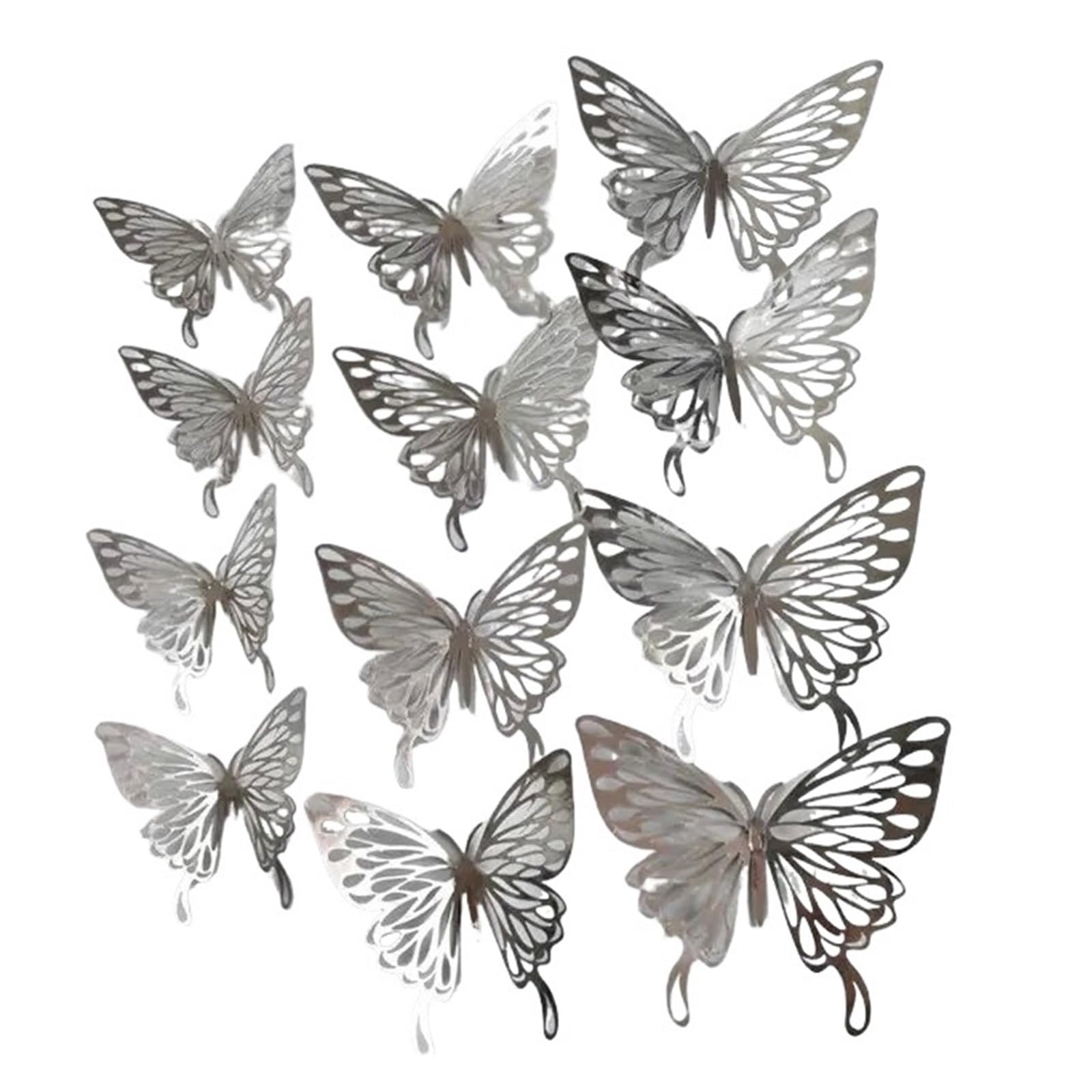12Pcs/Set 3D Hollow Butterflies Stickers Metal Silver Butterfly for Party Balloons Home Decor Wall