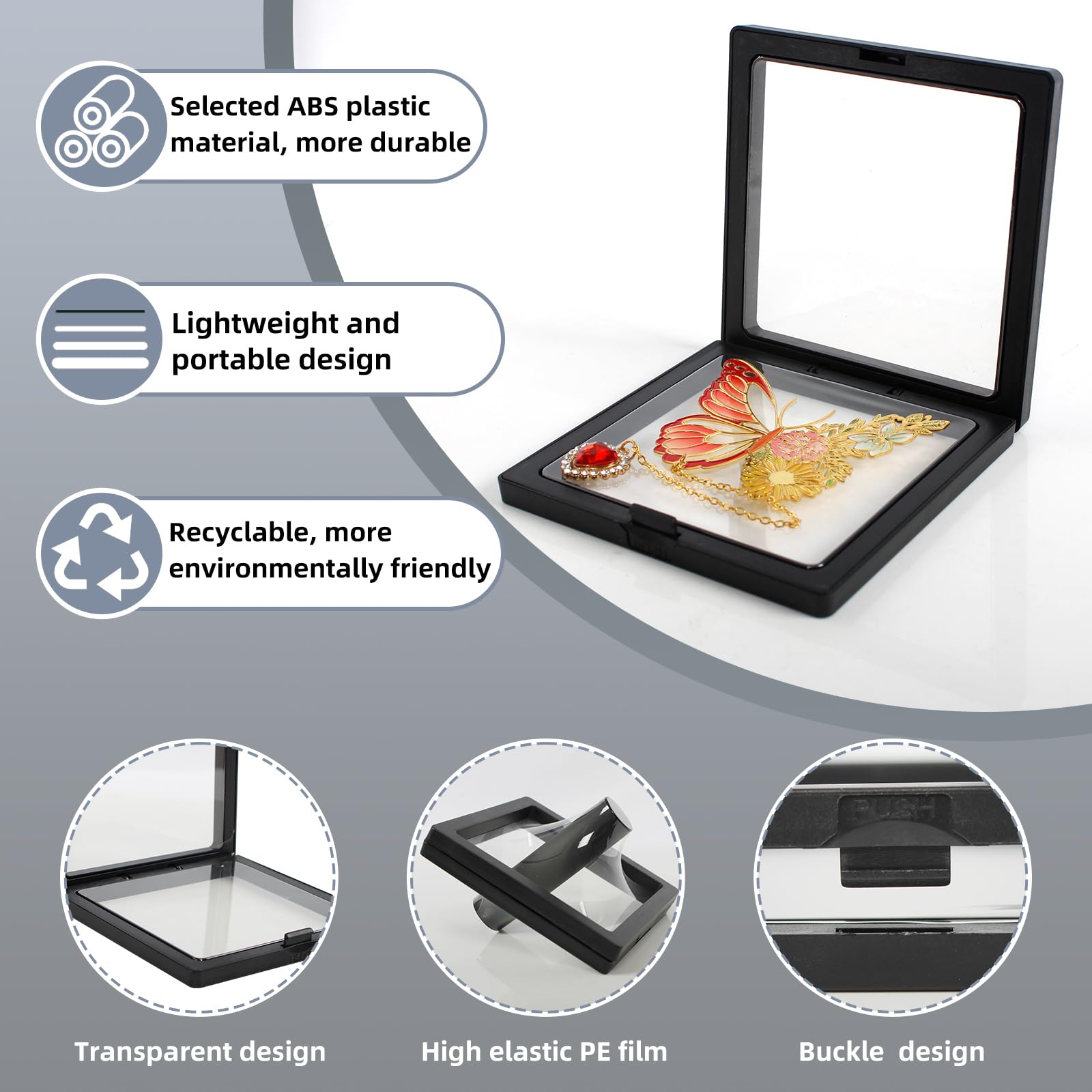 6 Pack Challenge Coins Display Stand, 3D Floating Display Case,Ring, Earring, Bracelet, Necklace Decoration Box, Jewelry Storage Box, 3D Floating Box