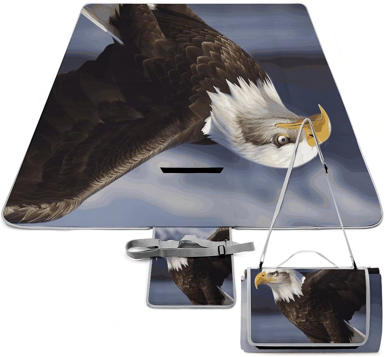 Animals Bald Eagle Waterproof Picnic Blanket 58.3''x58.3'',Portable and Foldable Picnic Mat with Handle,Outdoor Blankets for Lawn Park Beach Travel