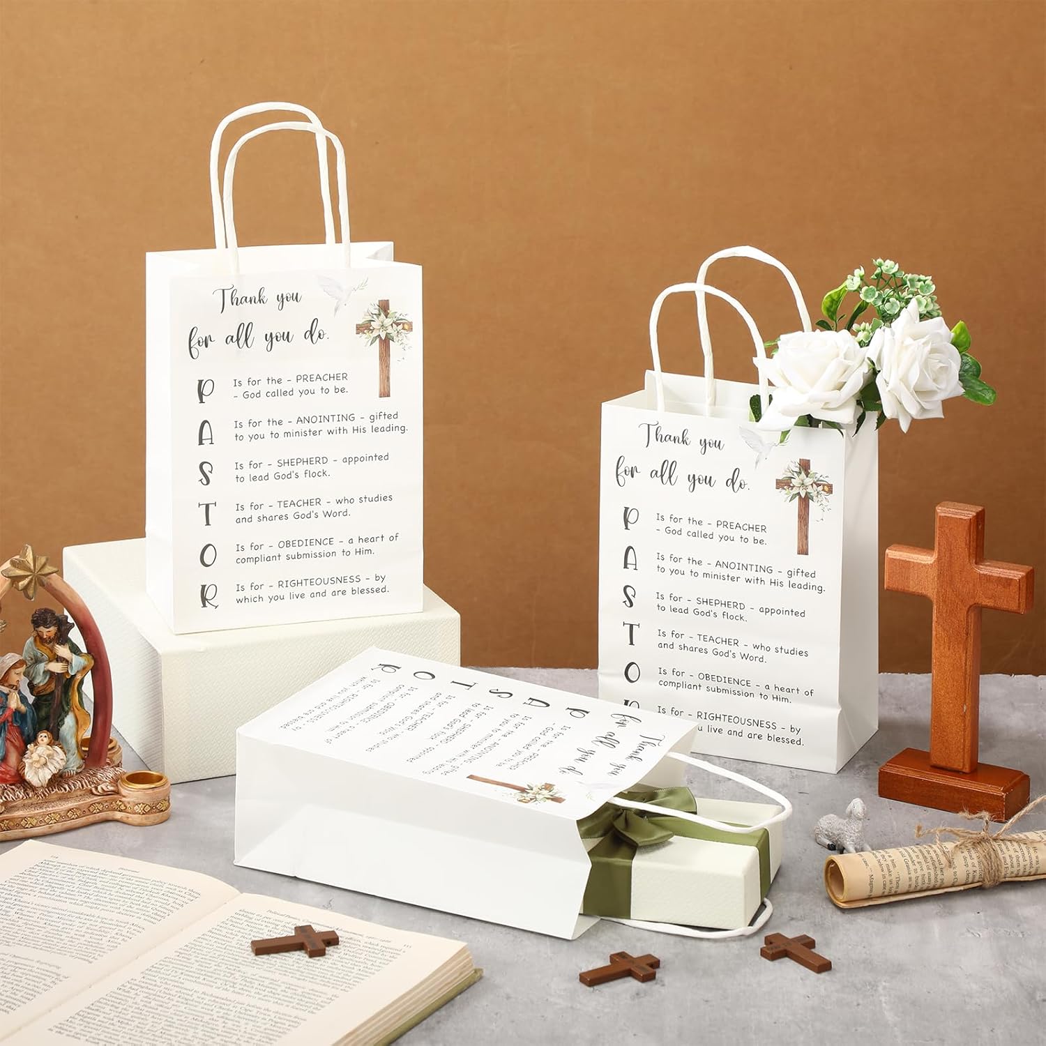 Tenceur 24 Pcs Pastor Appreciation Gifts Bags Christian Thank You Gifts for Men Women Pastor Minister Clergy Church Staff Ministry Appreciation Bag for Birthday Father's Day (8.3 x 6 x 3 Inch, White) - Image 3