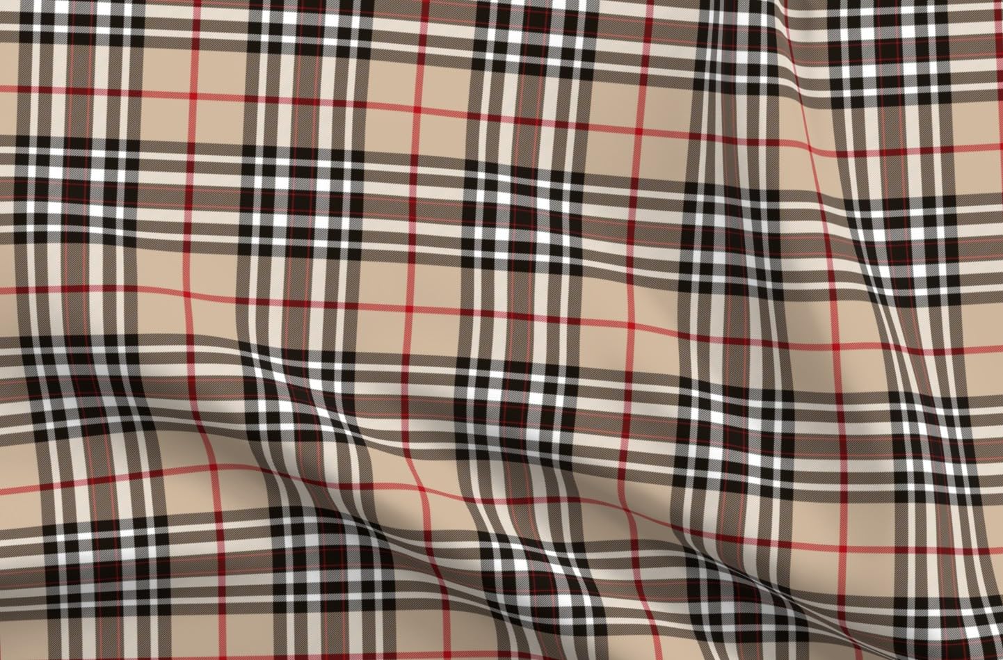 Spoonflower Fabric Classic Beige Plaid Tan Tartan on Satin | Fat Quarter | Stripe Traditional Neutral