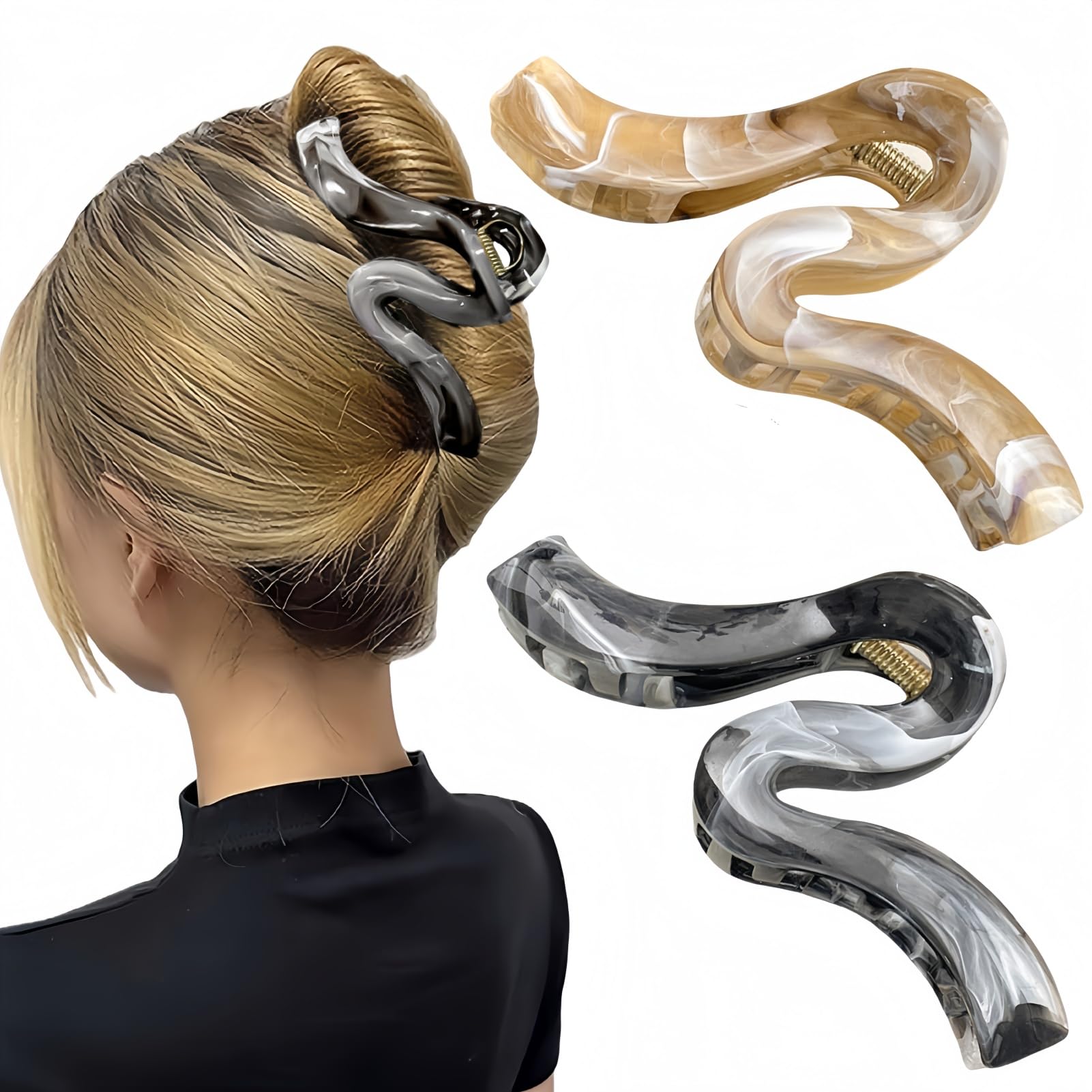 enophe 2PCS 5.1Inch Large Cellulose Acetate Wavy Hair Claw Clips for Women,Tortoise Shell French Hair Clamps for Thin Thick Hair,Non-slip Strong Hold