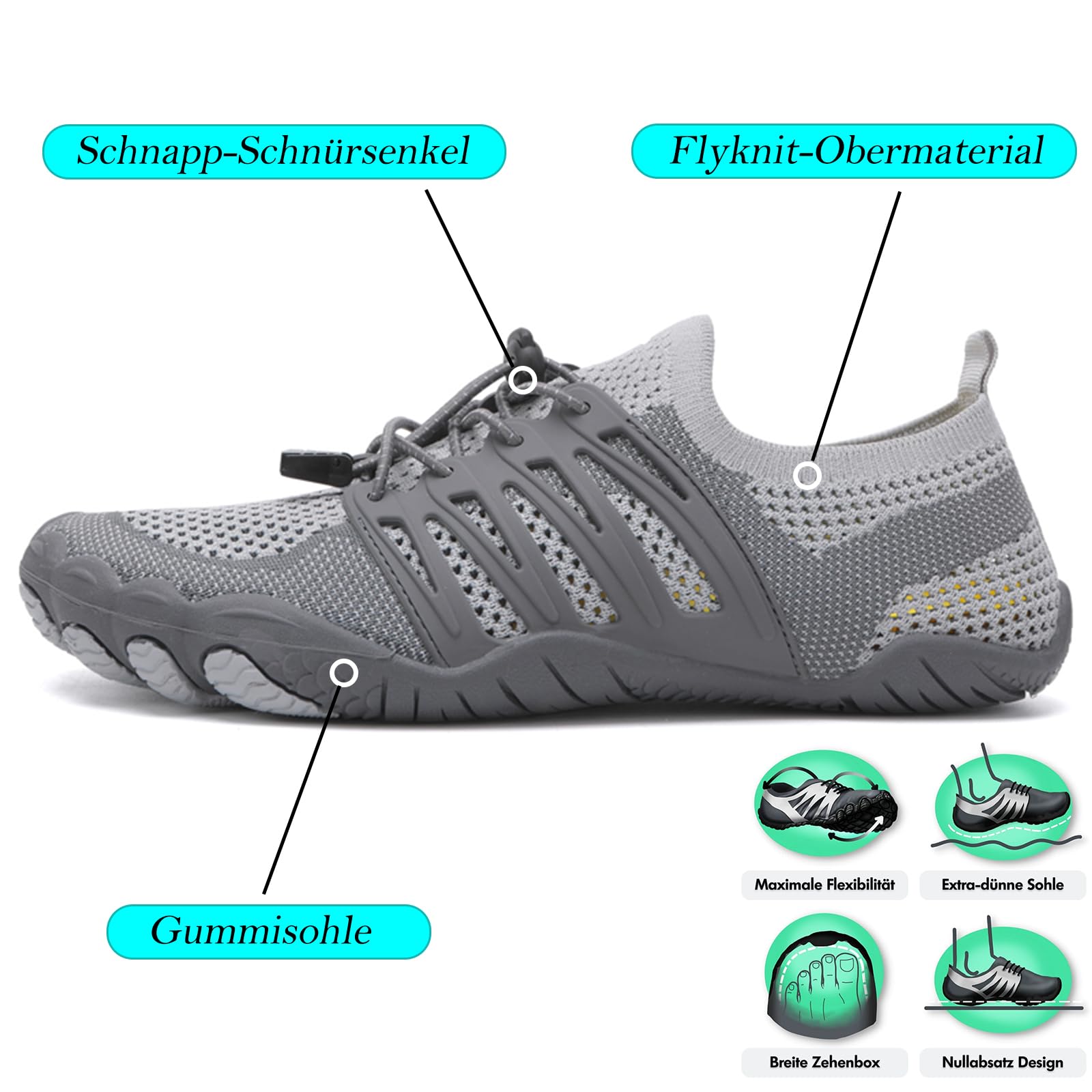 MEIION Outdoor - Das Original Runner Max - gesunde & Bequeme Barfußschuhe Wide Toe-Box Achillessehnenentzündungen, Arthrose, Fersensporn und Hallux Valgus minimiert Werden