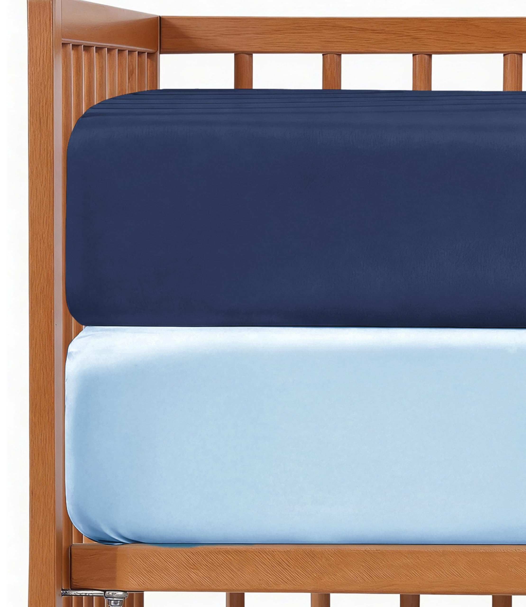 2-Pack Mini Crib Sheets - Pack N Play Sheets - 38 x 24in, Navy Baby Blue