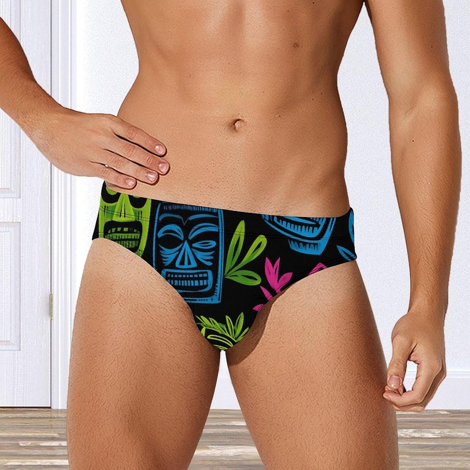 Hawaii Tiki Masks Mens Swim Briefs Print Bikini Swimwear Sport Swimsuit Surf Shorts Trunks