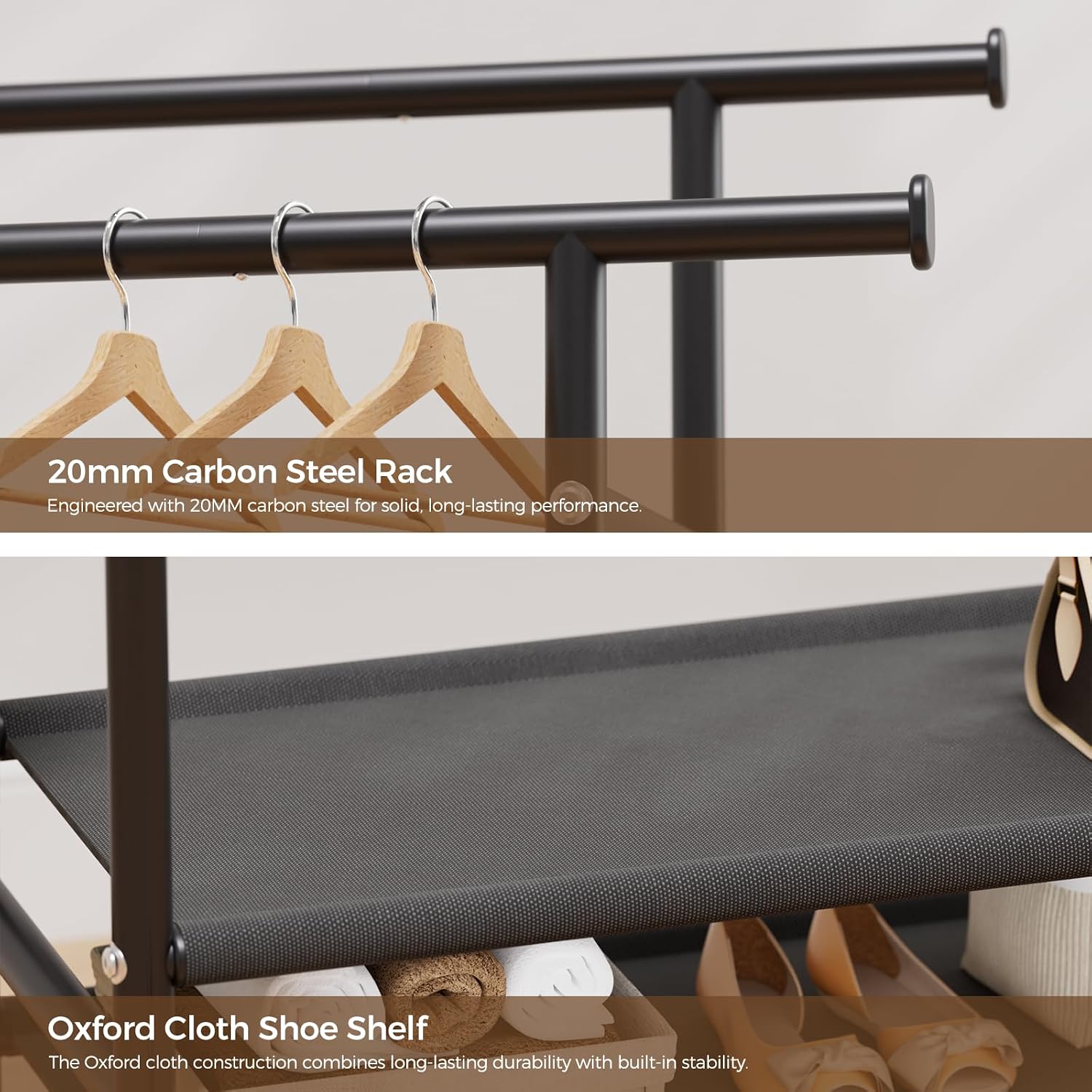 Double Rods Clothes Racks , Rolling Clothing Rack for Hanging Clothes with Wheels & Shelves，Portable Garment Coat Wardrobe Rack for Bedroom,Laundry living Room ,16.93″ L × 39.37″ W × 63.78″ H,Black
