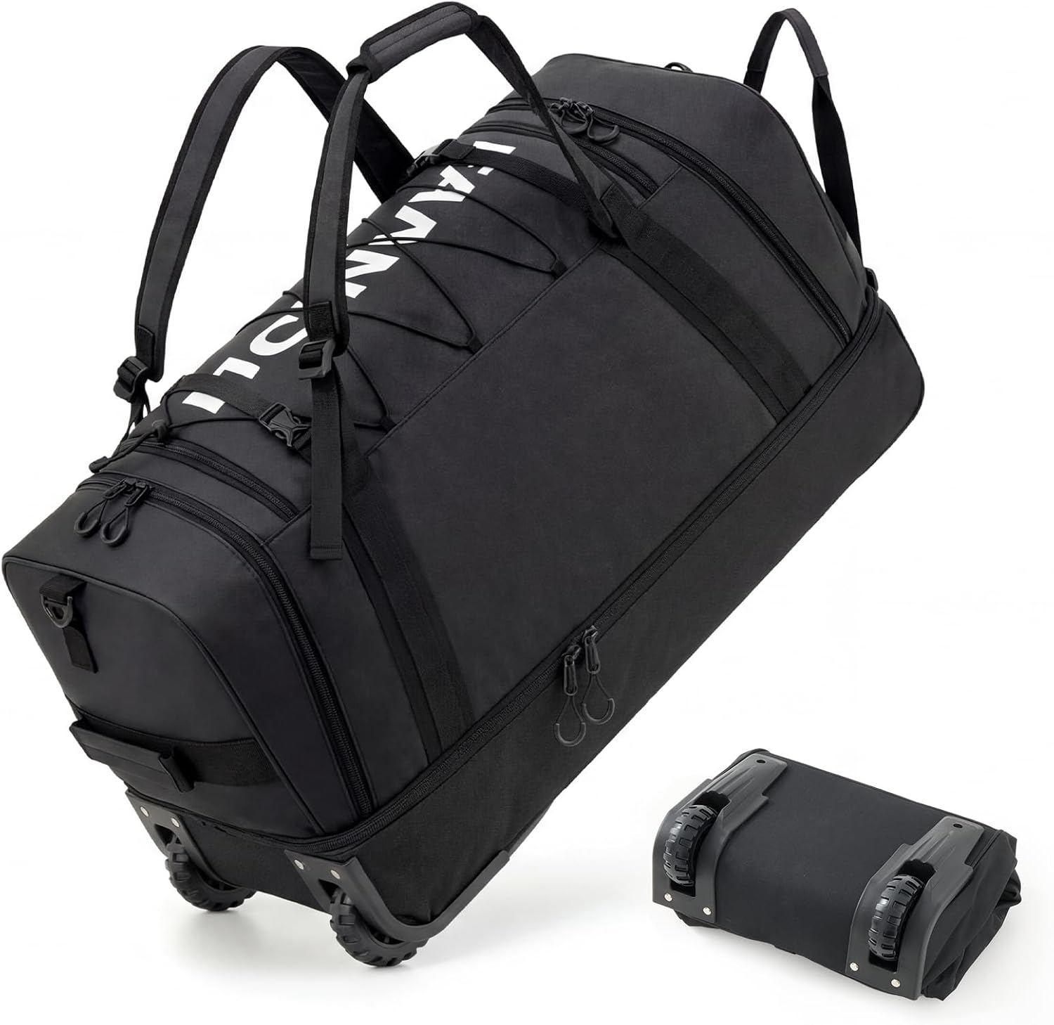 Fanwoli 85L Expandable to 100L Rolling Duffle Bag with Wheels, 28" Foldable Travel Duffel Backpack, Durable Water Resistant Soft-Sided Luggage with Shoe Compartment for Men Women, Airport & Sports
