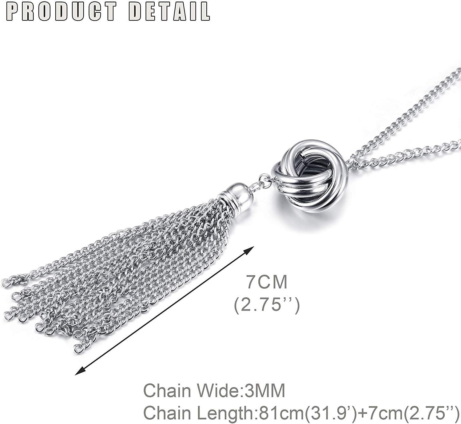 3PCS Long Pendant Necklaces for Women Disk Circle Pendant Triple Stack Pendant Necklace Tassel Sweater Necklace Statement Necklace Y Necklaces Set - Image 4