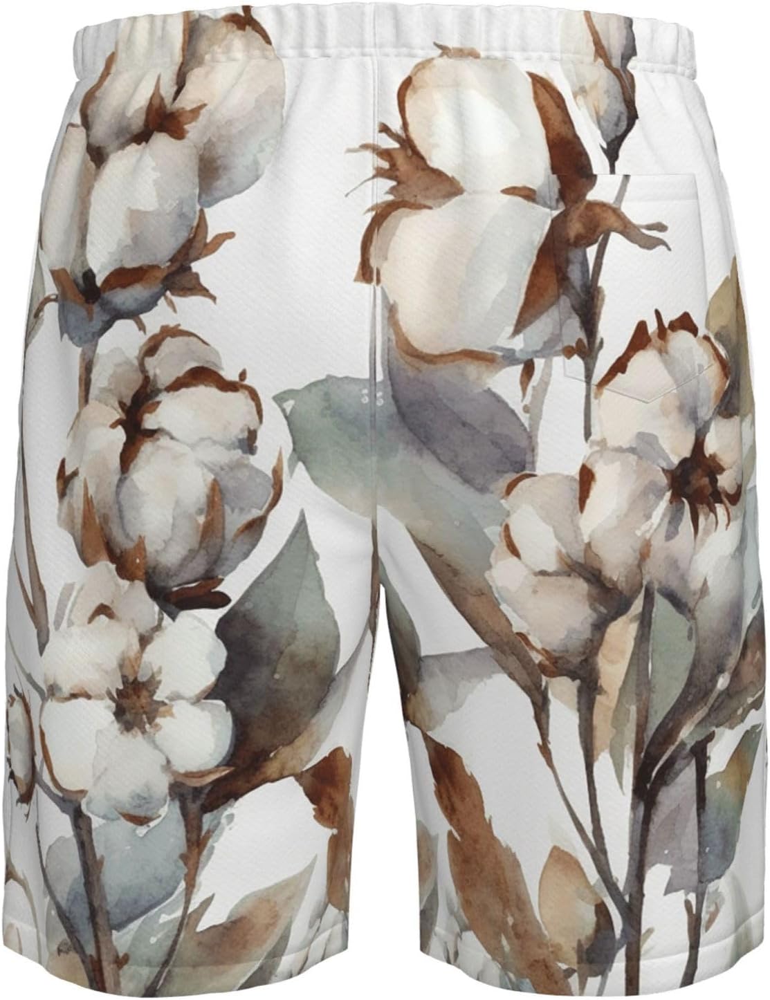 Men's Swim Trunks Quick Dry Bathing Suits Twigs and Cotton Flowers Vintage Watercolor Beach Board Shorts Swimwear with Pockets