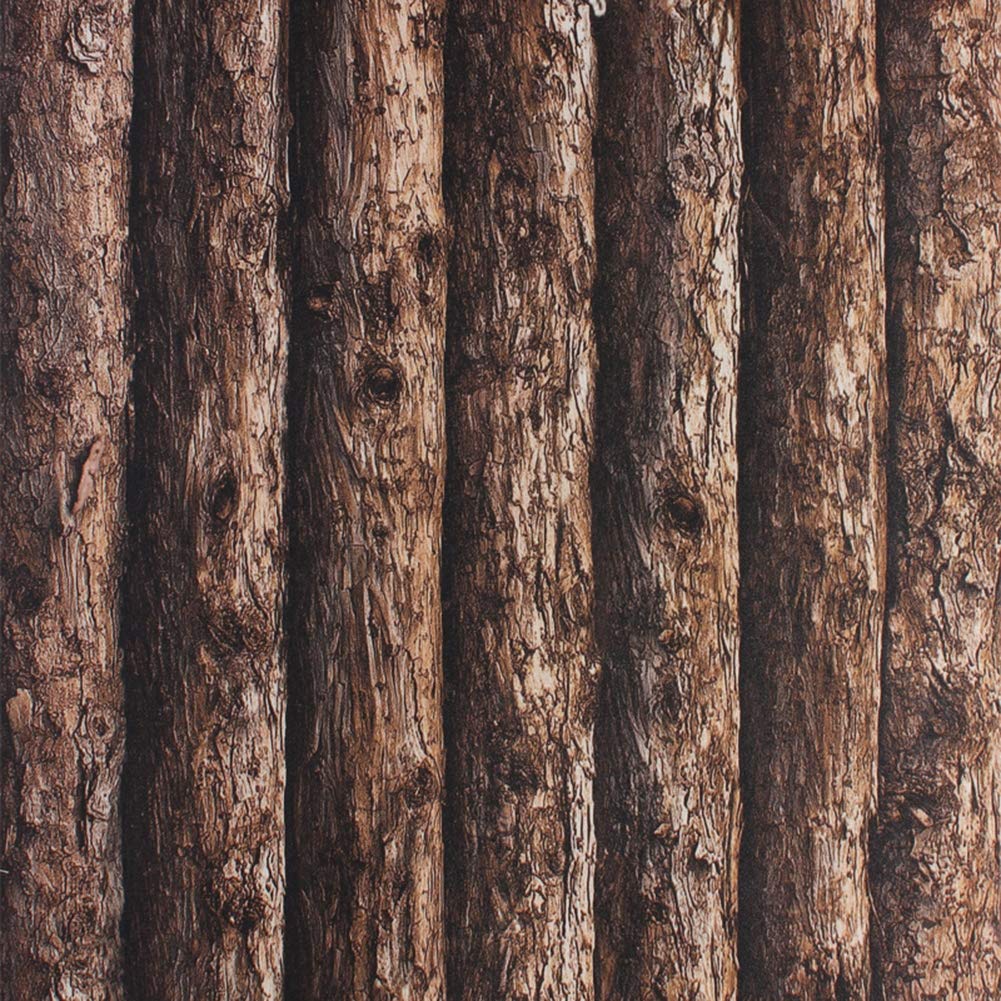 H&Rb 003 10M Thicker Material Faux Wood Wallpaper Peel Stick Tree Trunks Log Cabin Wall Mural In Bathroom Kitchen,0.53 * 10M,