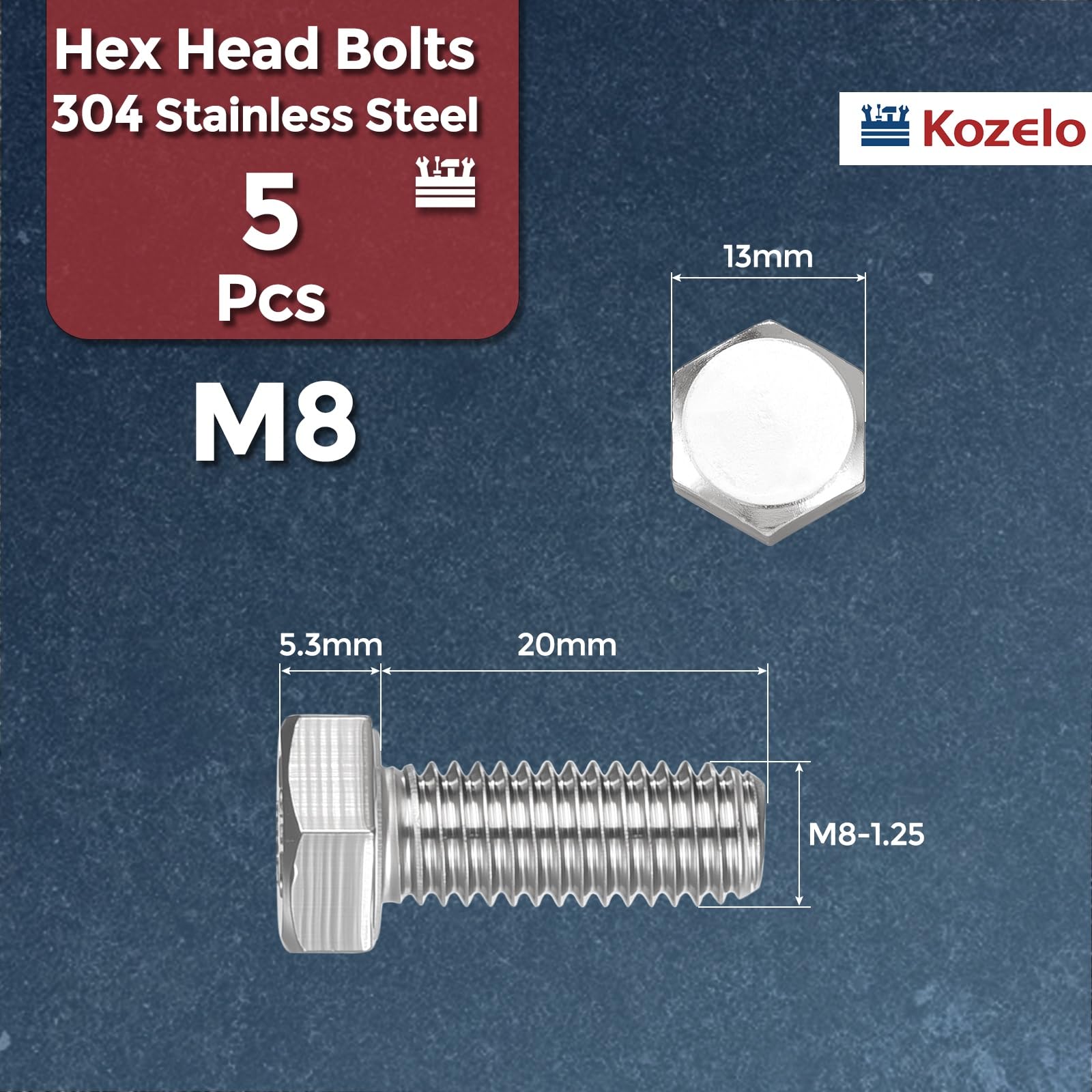 Kozelo 5 Pcs Hex Head Screws Bolts - Image 2