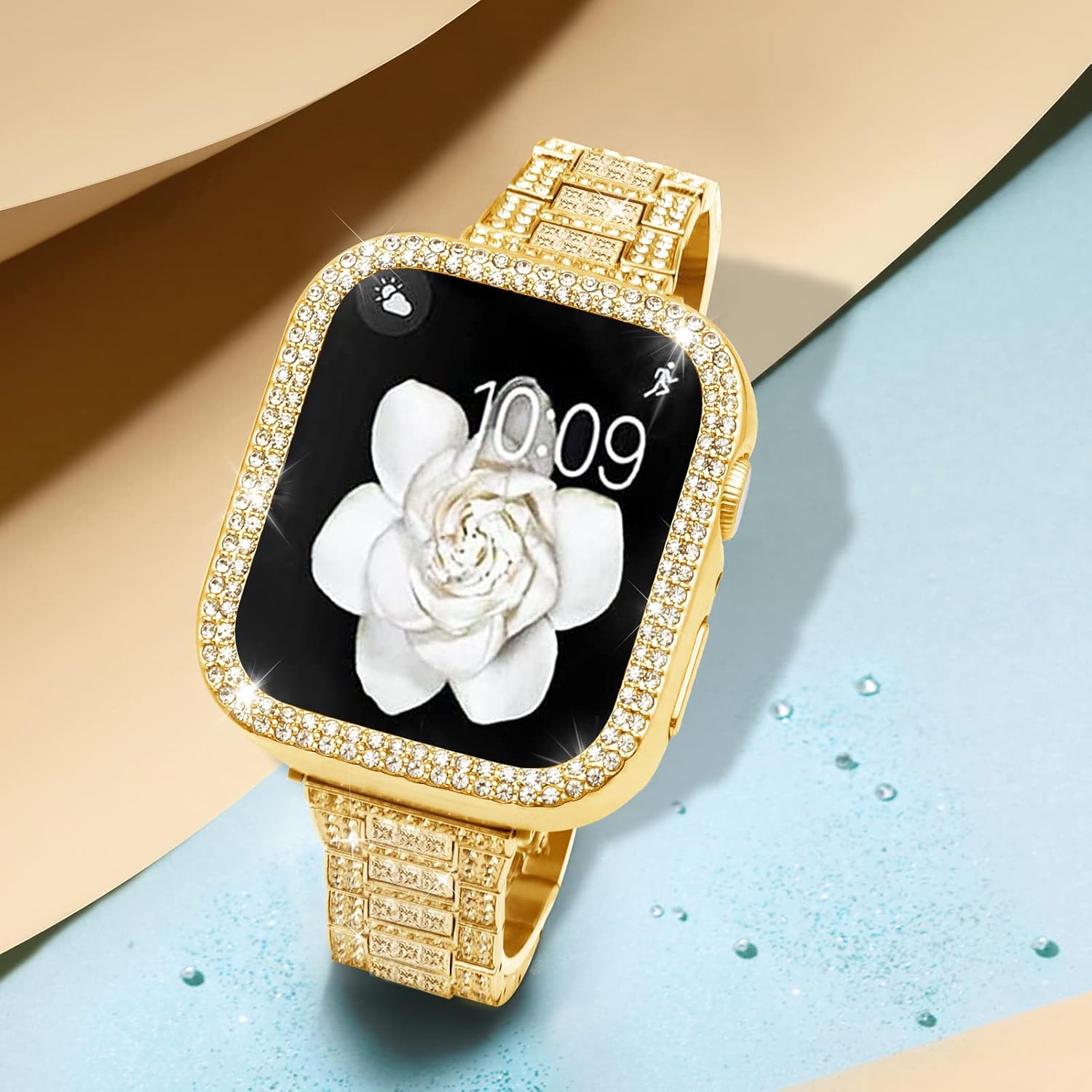 Mosonio Compatible with Apple Watch Band 38mm 40mm 41mm 42mm 44mm 45mm 46mm 49mm with 2 Pack Case Women, Jewelry Replacement Metal Bands Strap with Bling PC Protective Case for iWatch Ultra SE Series 11/10/9/8/7/6/5/4/3/2/1