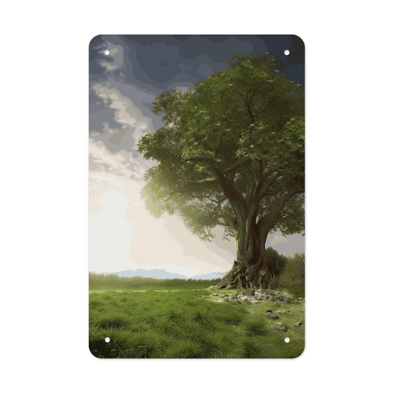 LDGSUPH Tree with Branch Scenery Wall Art Prints Folded Edge Iron Sheet Painting with Holes for Wall Prints Decorative Picture Metal Signboard Decor Painting for Outdoor Indoor Wall Decor