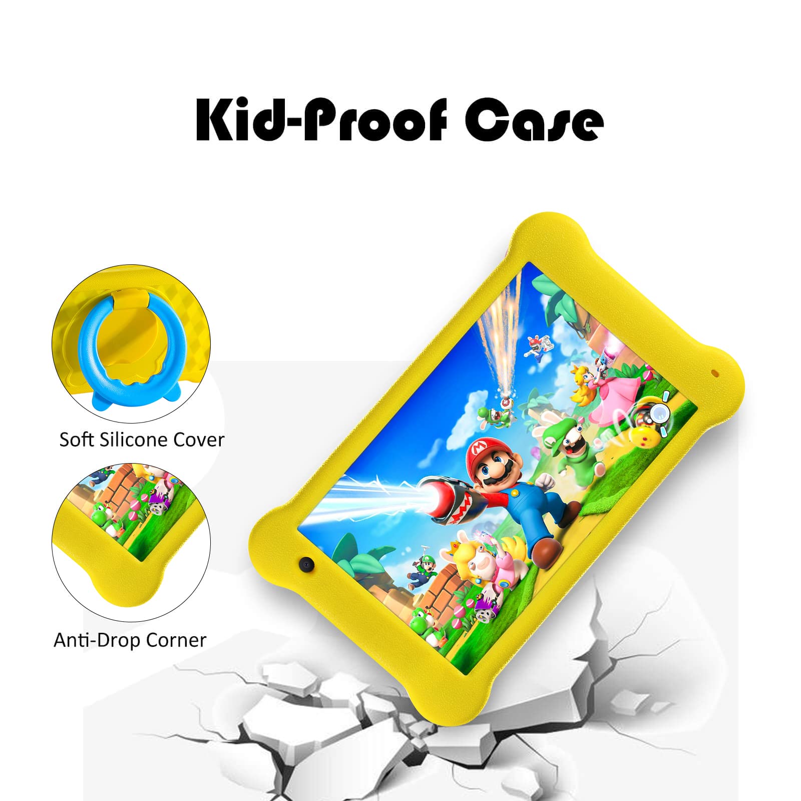 Wainyok Tablet Bambini, 2GB RAM + 32GB ROM, Quad Core, Controllo Parentale, Protezione Per Gli Occhi da 7 Pollici Display IPS Tablet Android 11 Con Custodia a Prova di Bambini