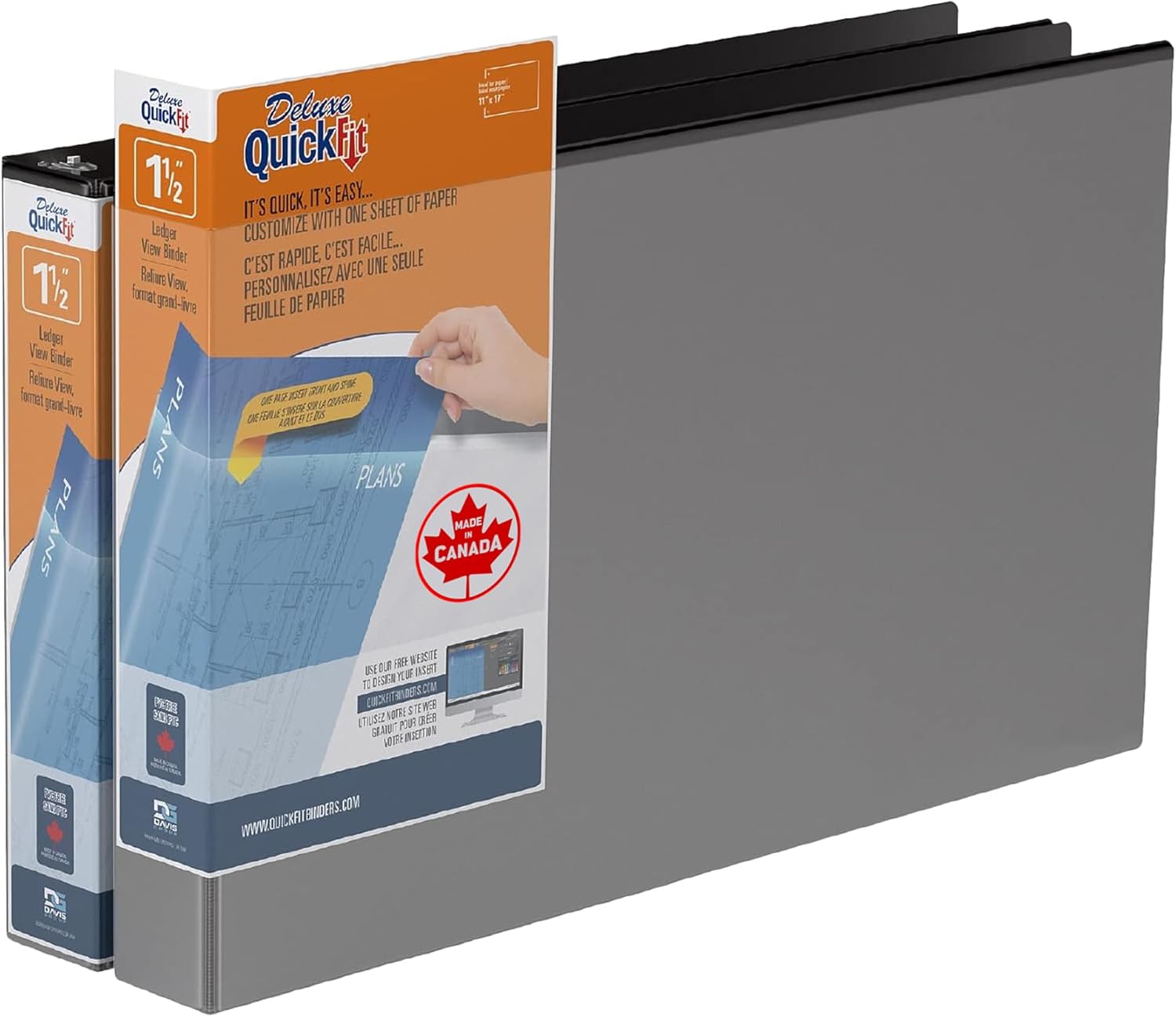 QuickFit Heavy Duty 11 x 17 Inch Spreadsheet View Binder, D Ring, Black, 2 Pack, 1.5 Inch