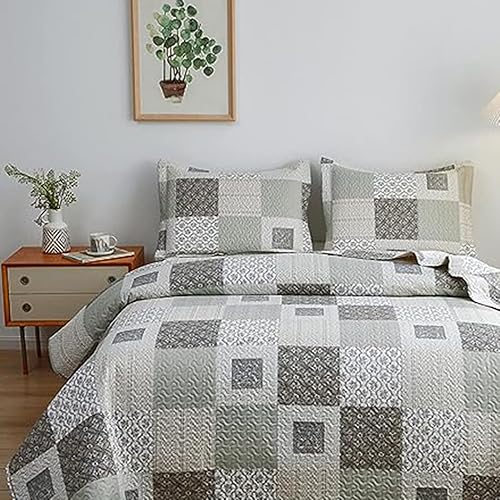 Miniatura 1 de Hailea Colcha a cuadros tamaño individual, ligera, diseño floral, colcha a cuadros para todas las estaciones, decoración de ropa de cama con 2