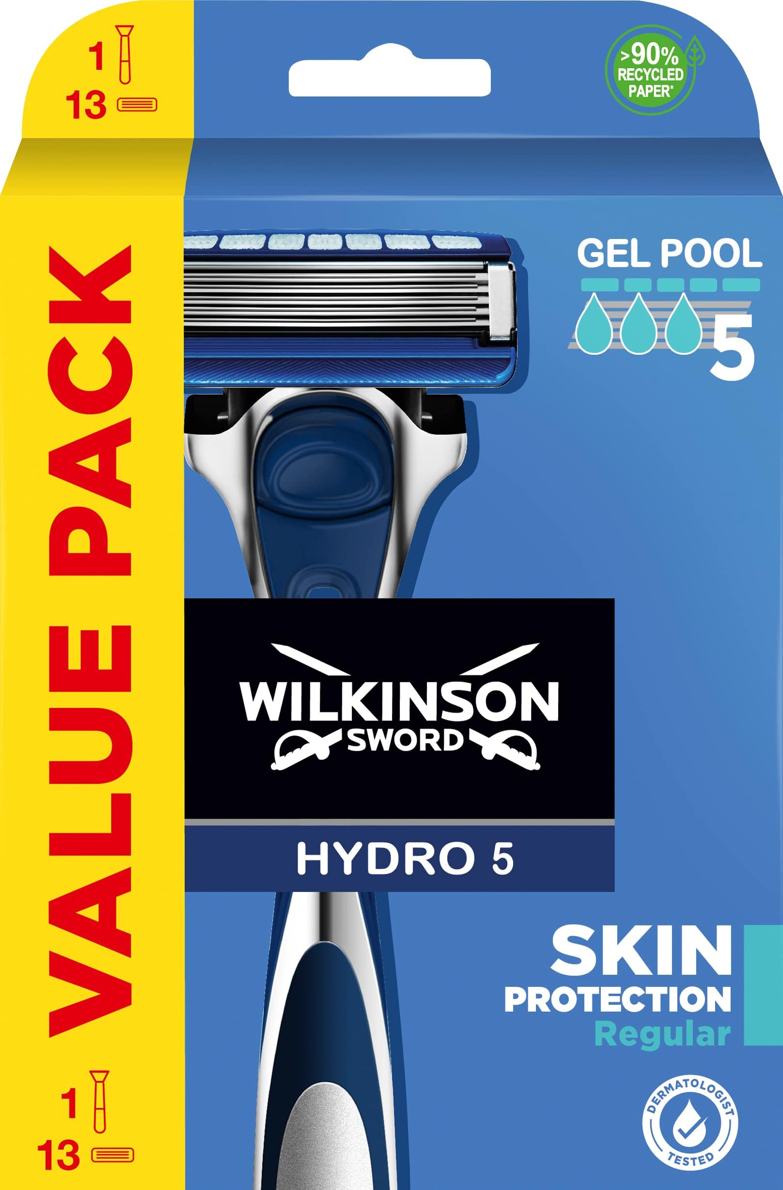 Wilkinson Sword Hydro 5 Value Pack Blades Plus Free Razor - Pack of 13