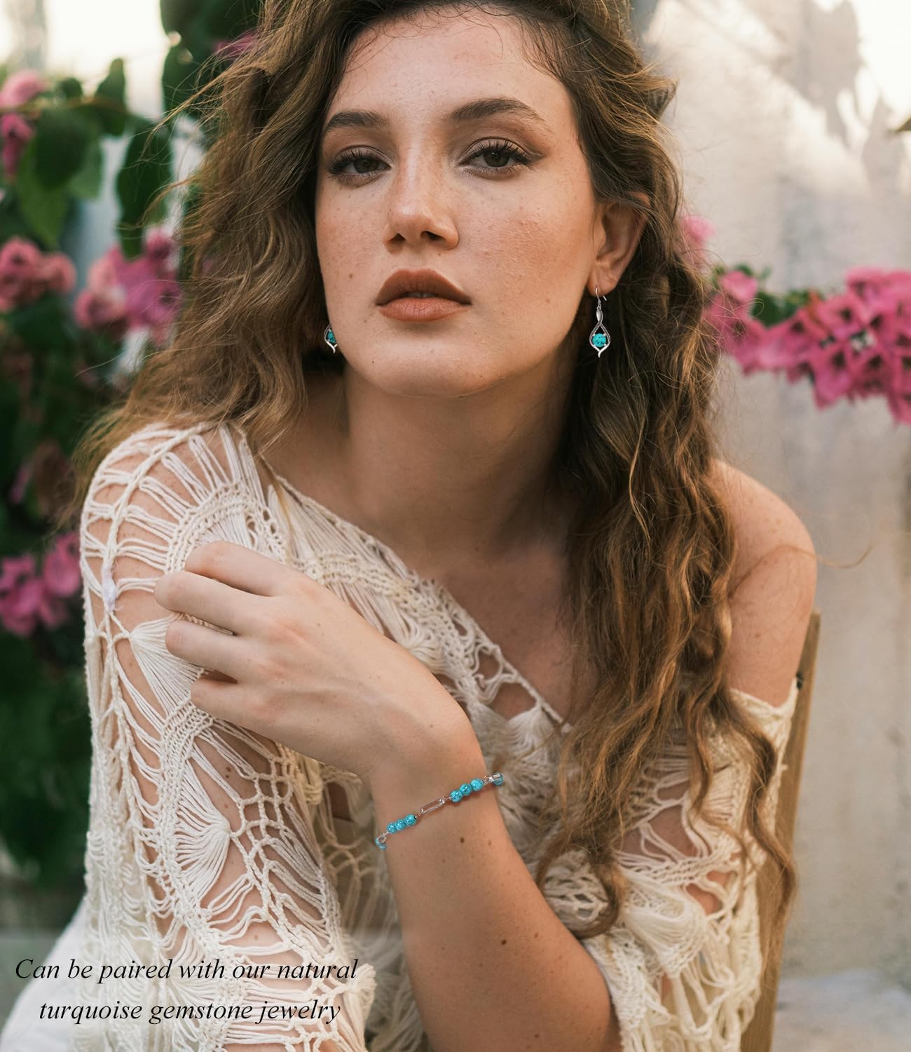 Genuine Turquoise Bead Bracelet for Women 925 Sterling Silver Paperclip Bracelets Boho Native American Style Jewelry for Mom Wife - Image 2