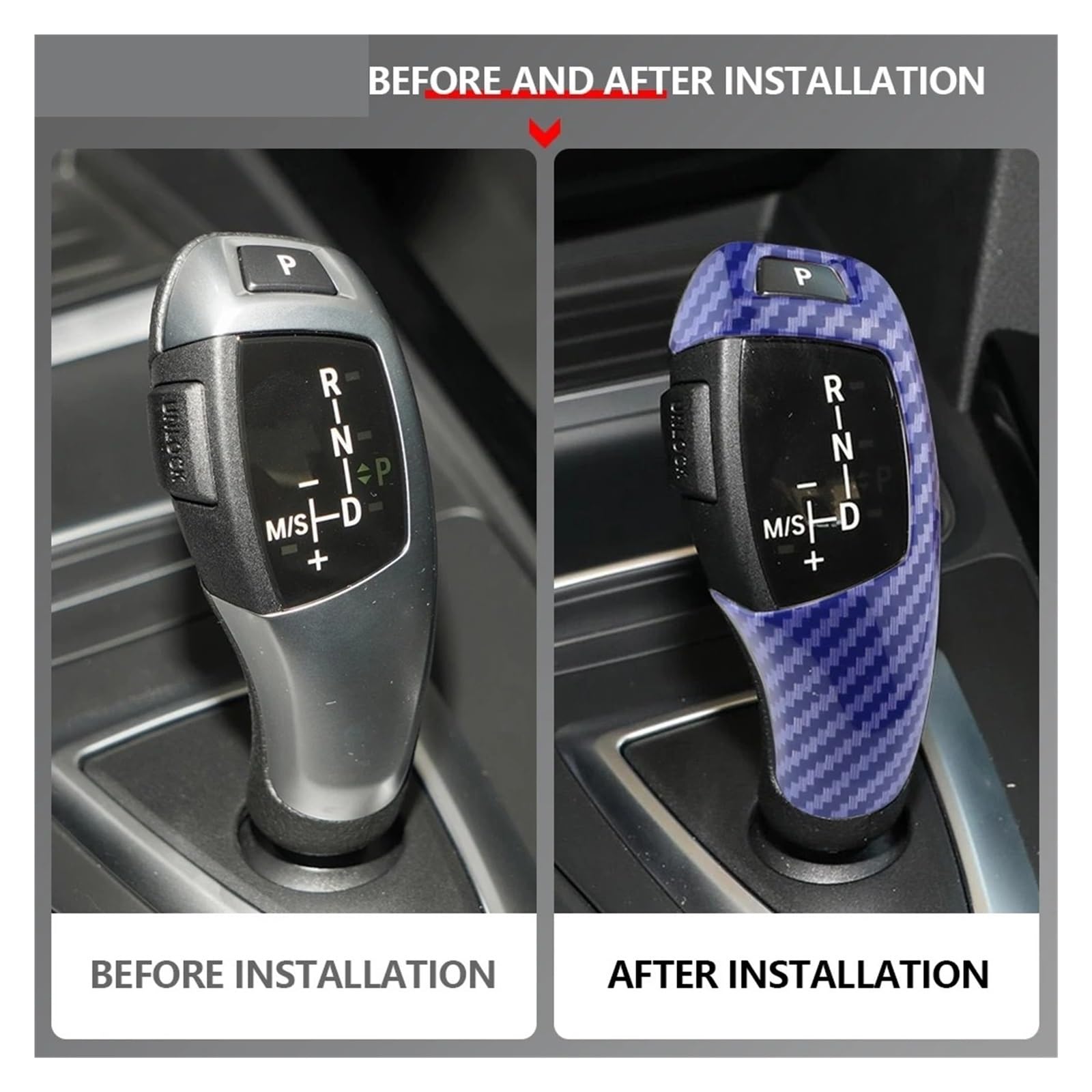 Osłona gałki zmiany biegów samochodu, zamiennik do BMW do X5, X6 E70 E71 2008-2013, gałka zmiany biegów z włókna węglowego, osłona wykończenia wnętrza samochodu (czerwona) (niebieska)
