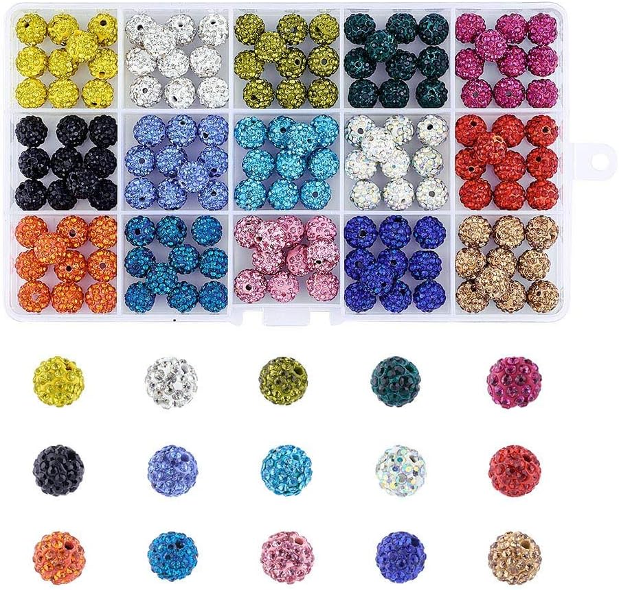 Pandahall 150pcs 10mm Crystal Pave Disco Ball Clay Rhinestone Spacer Beads Polymer Round Charm Beads Supplies for Jewelry Making
