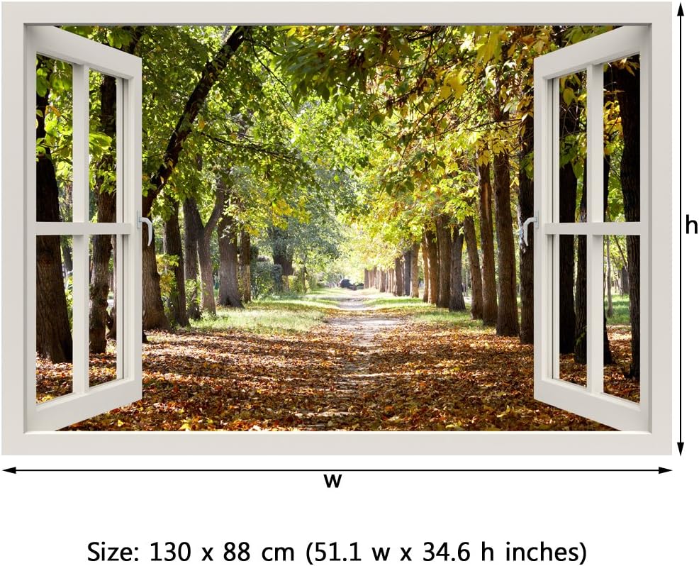RoyalWallSkins Window Frame Mural Park Footpath - Huge Size - Peel and Stick Fabric Illusion 3D Wall Decal Photo Sticker