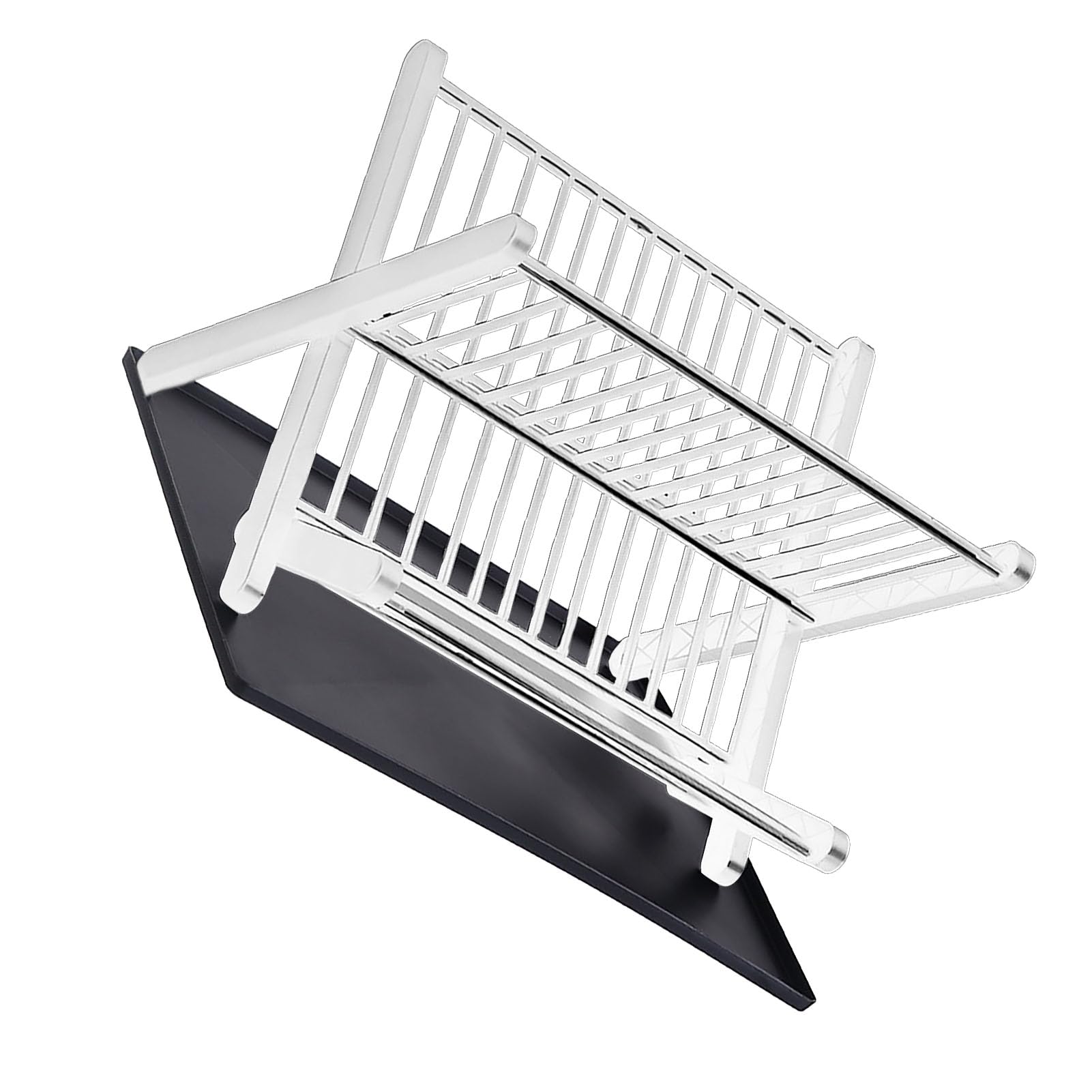 Agatige Abtropfgestell mit Abtropfschale, faltbar, 2 Ebenen, Abtropfgestell, Tellerhalter für Küchenspüle, Arbeitsplatte, Besteck, Teller, Geschirr (White)