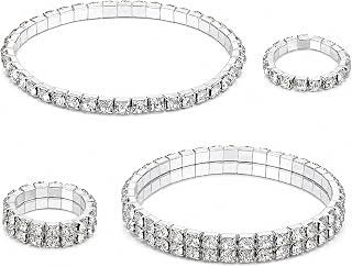 2Pcs Rhinestone Bracelet, Silver Sparkling Stretch Tennis Bangle for Women, Bling Stackable Rhinestone Jewelry for Bridal Wedding Prom Birthday Party