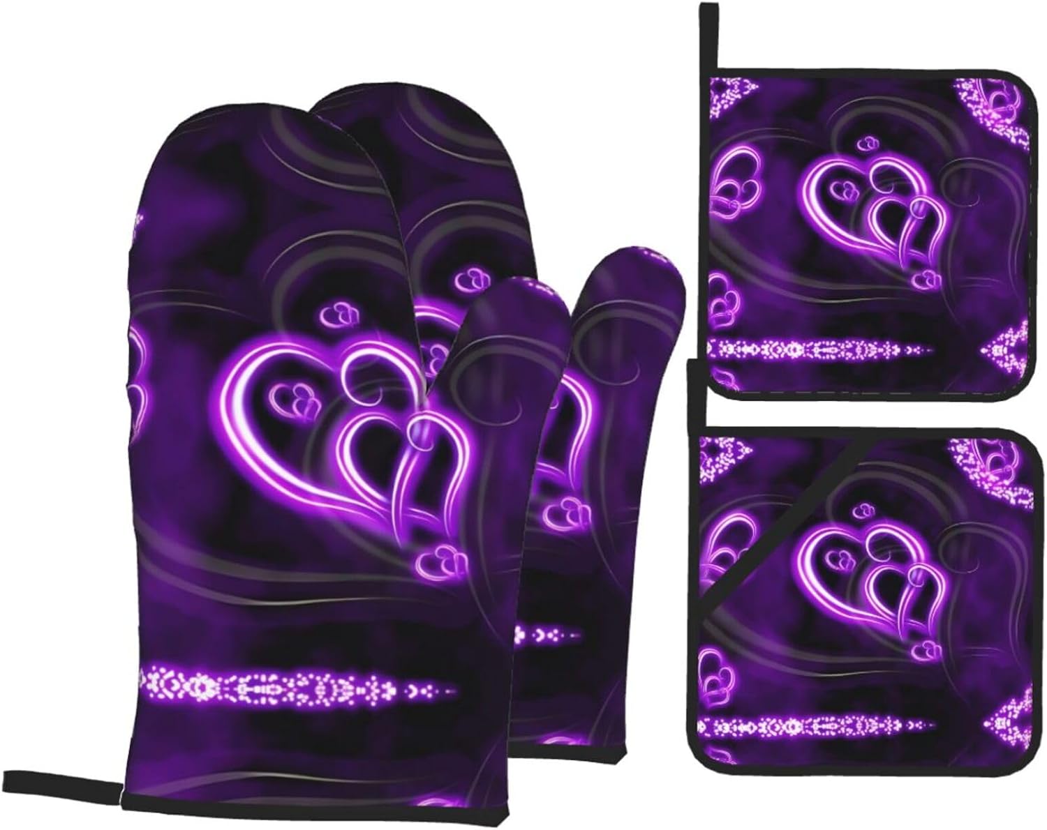 Chrysm Purple Love Oven Mitts And Pot Holders Sets,Kitchen Oven Gloves