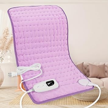 Electric Heating Pad, Large Size with 6 Heat Settings, 4 Timer Modes, Machine Washable, Fast 30s Heating, Auto Shut-Off, Moist/Dry Heat Therapy for Pain Relief Light Purple